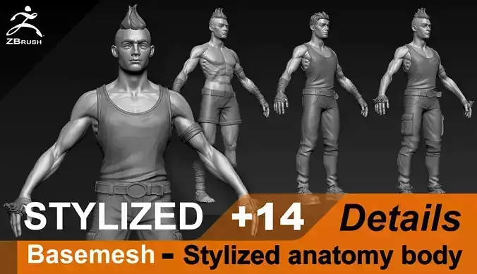 Stylized character Rony - Basemesh and 14 elements
