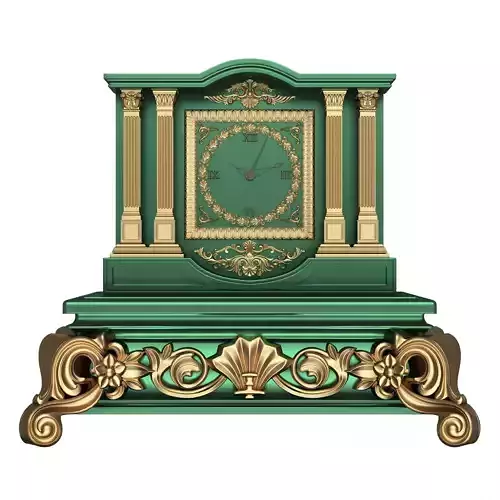 Casket Clock Carved 03 Green