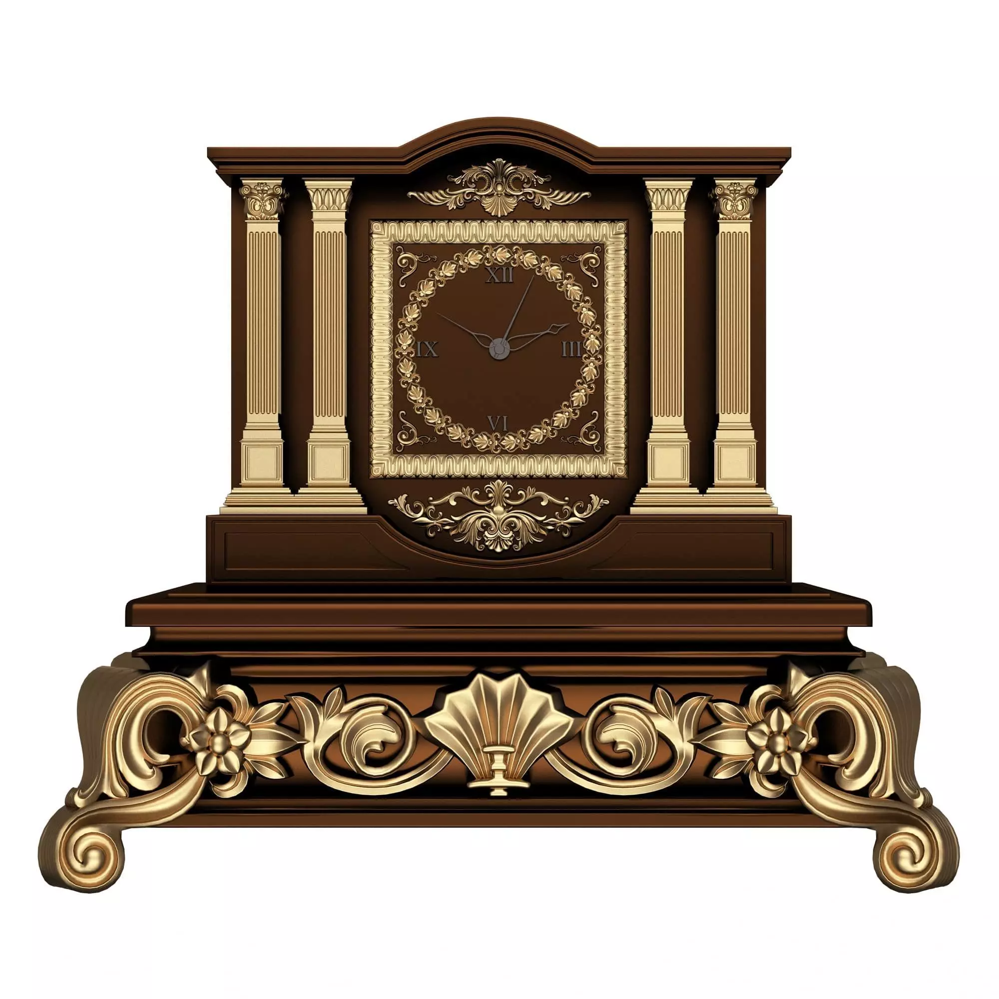 Casket Clock Carved 03 Red Low-poly 3D model_0