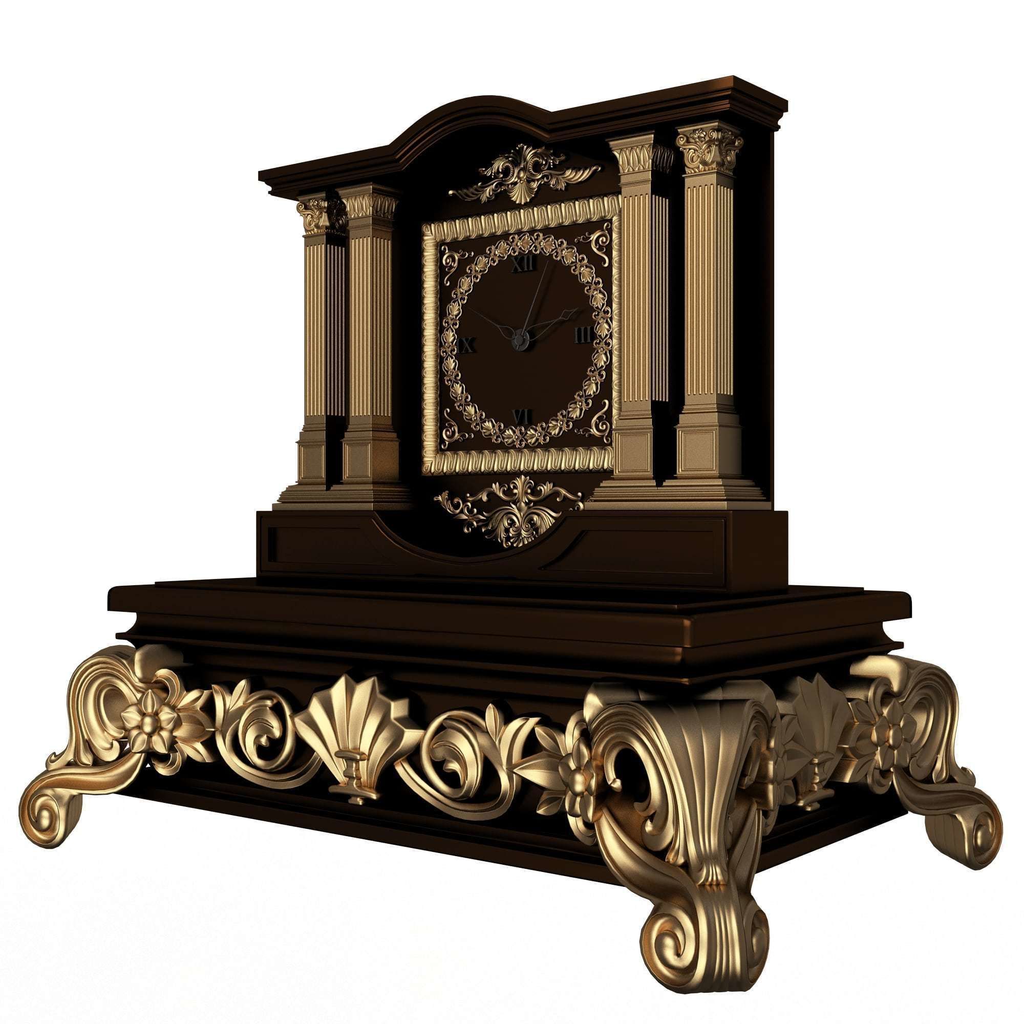 Casket Clock Carved 03 Red Low-poly 3D model_2