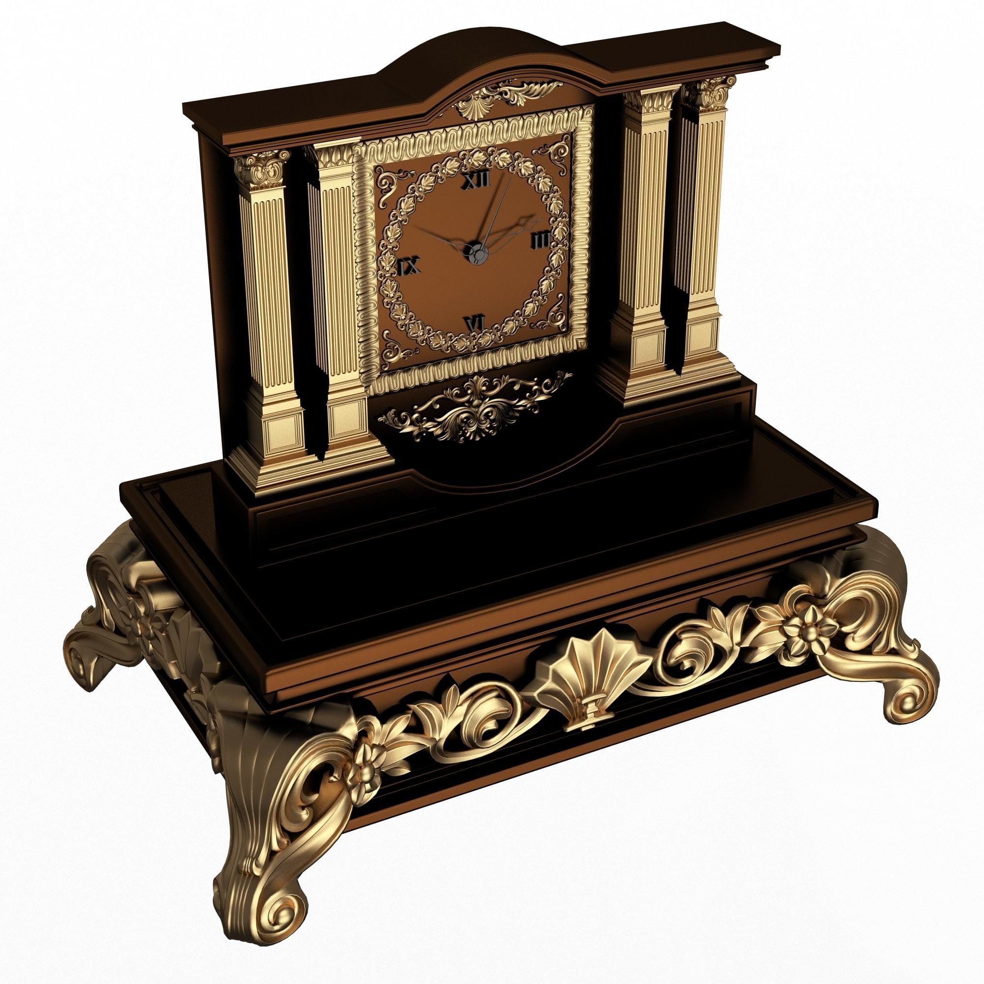 Casket Clock Carved 03 Red Low-poly 3D model_1