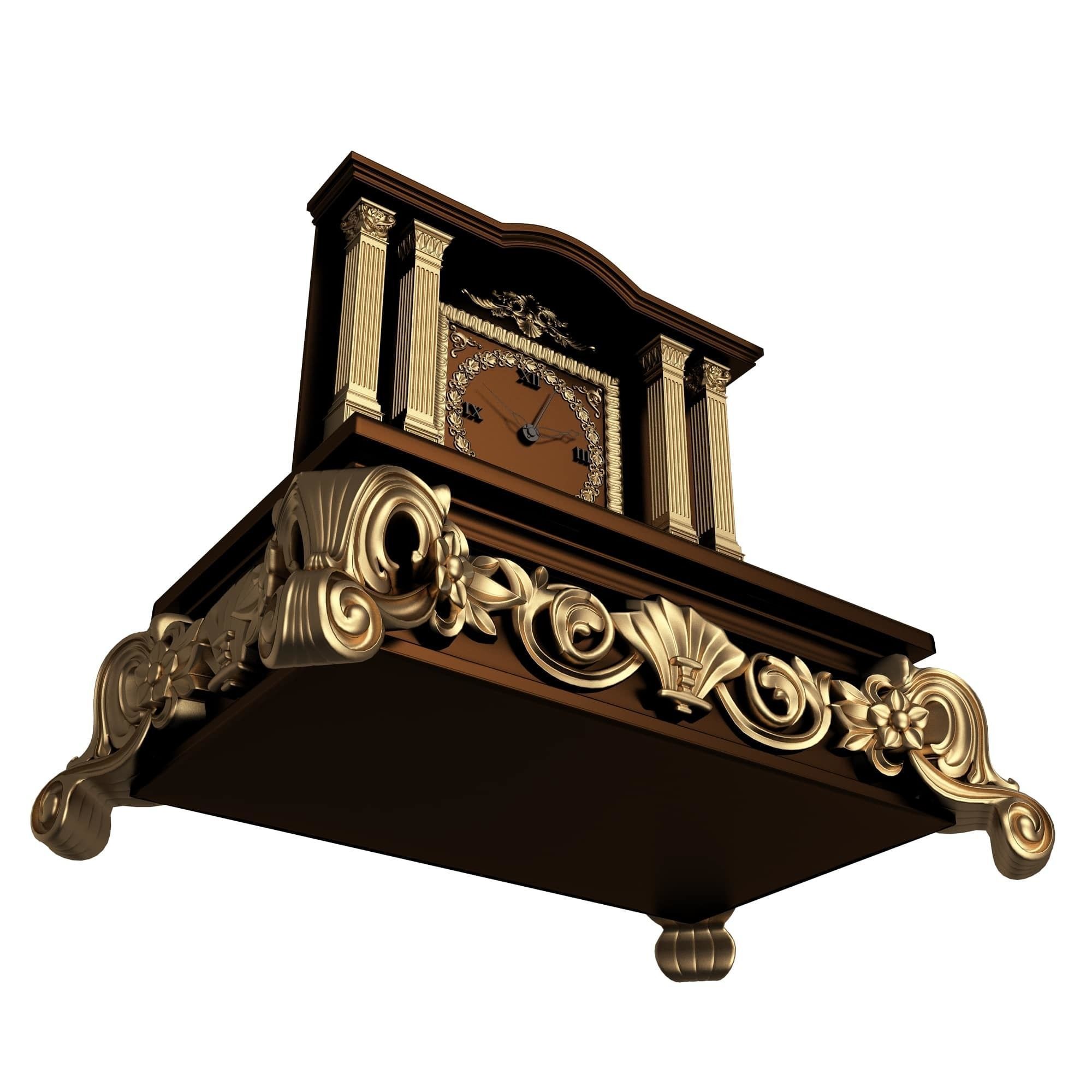 Casket Clock Carved 03 Red Low-poly 3D model_3