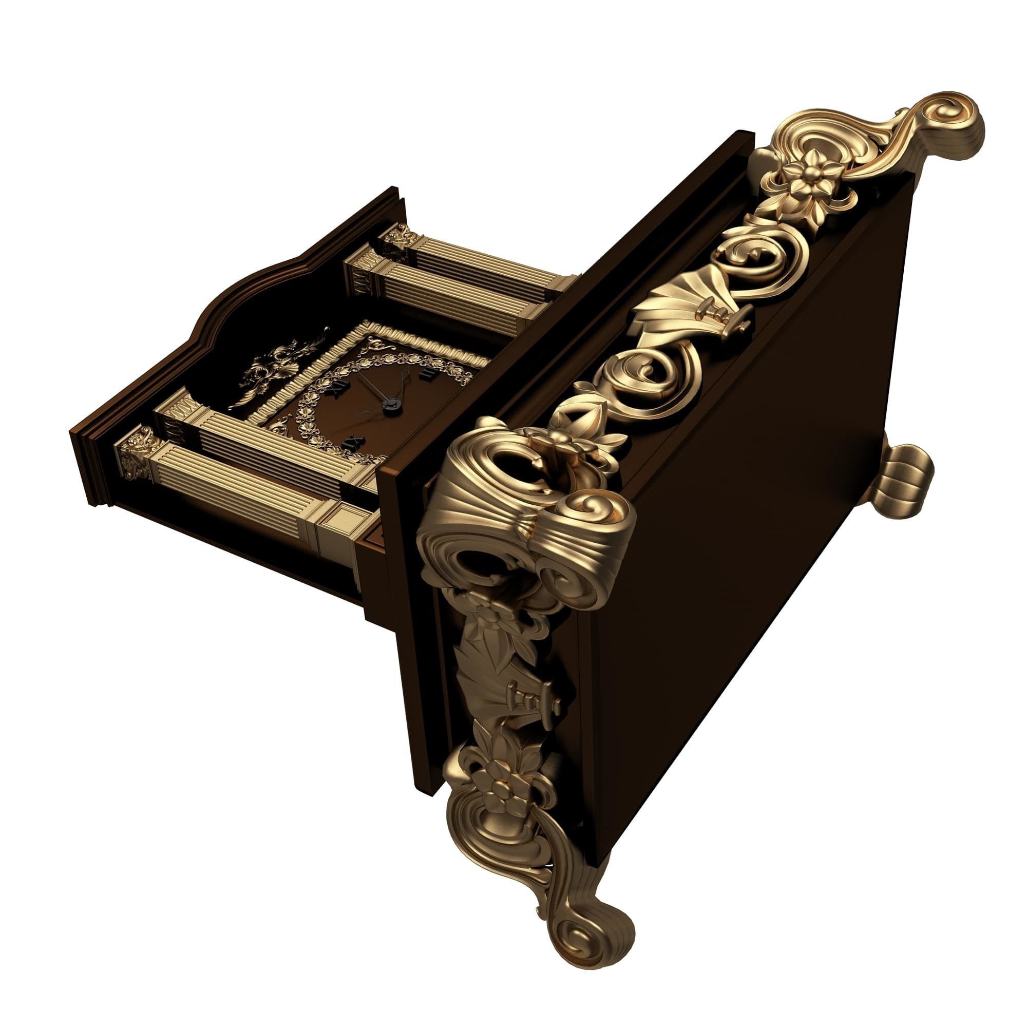 Casket Clock Carved 03 Red Low-poly 3D model_5