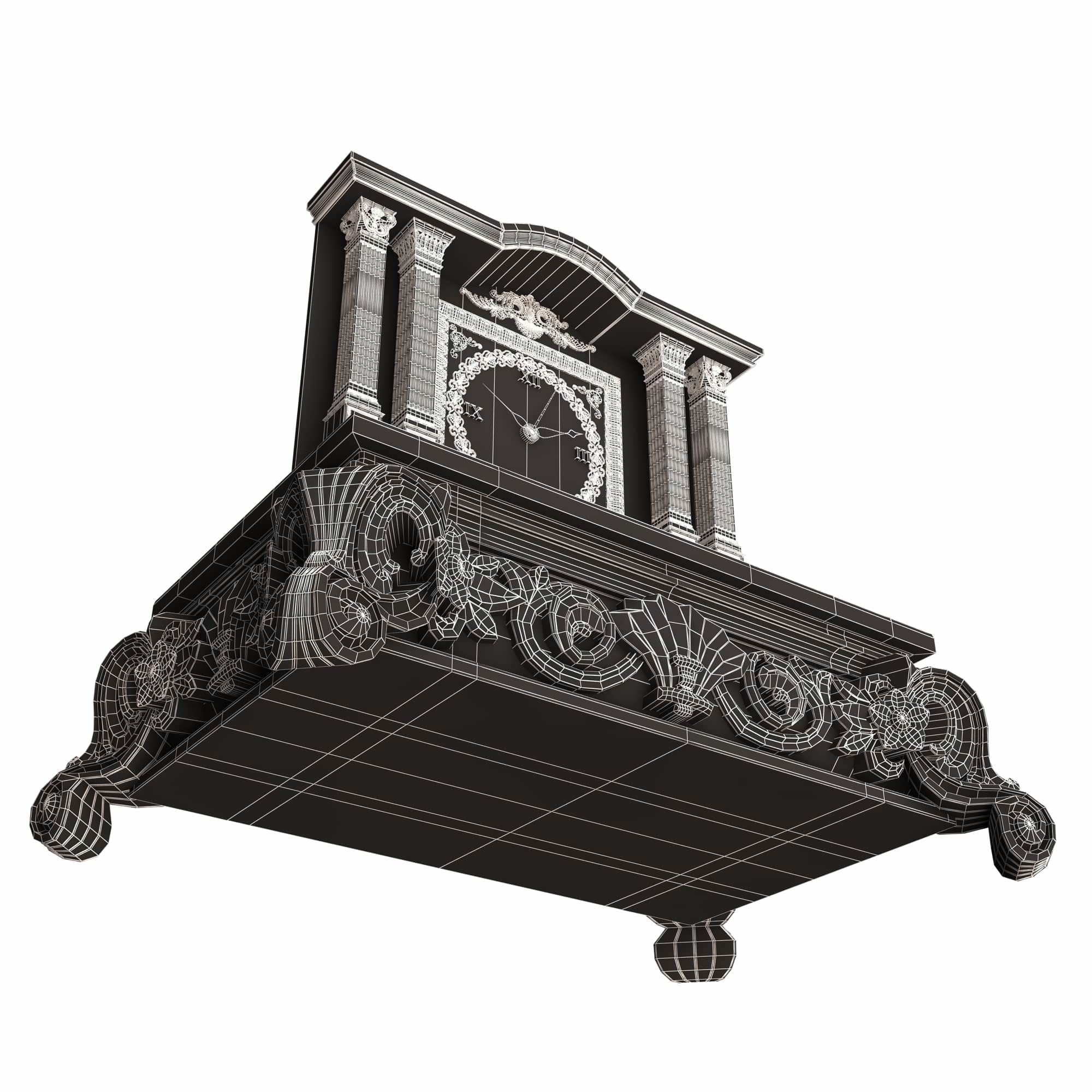 Casket Clock Carved 03 Red Low-poly 3D model_9