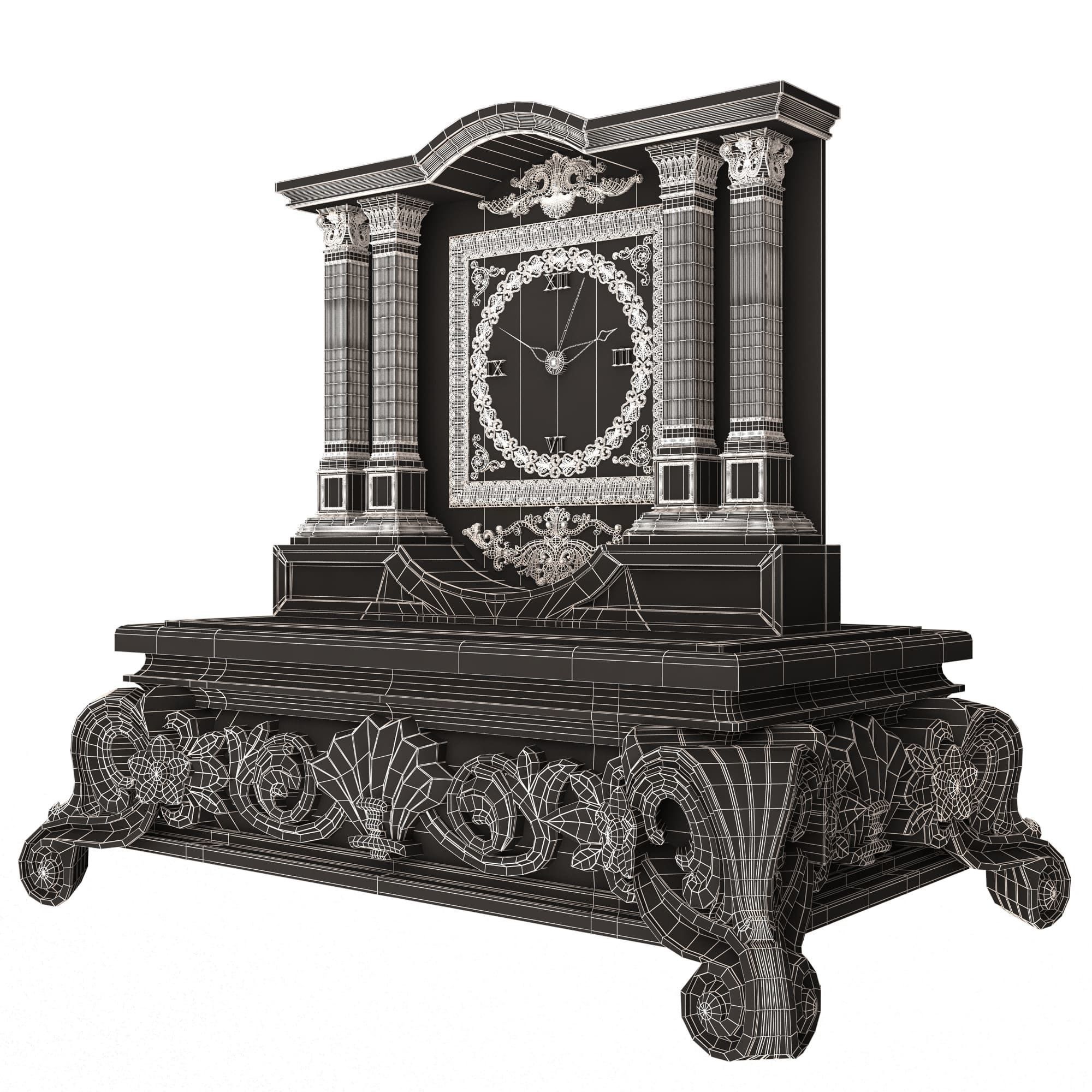 Casket Clock Carved 03 Red Low-poly 3D model_8