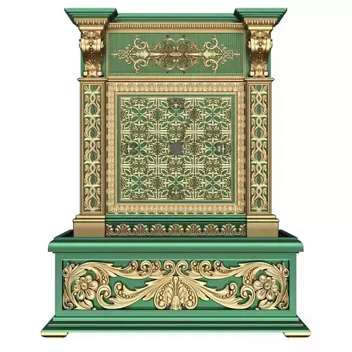 Casket Clock Carved 04 Green