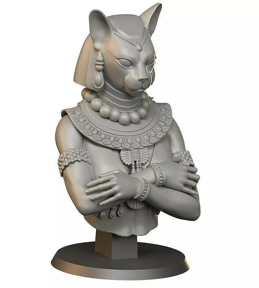 Bastet Cat God Bust obj and Stl file 3D print model