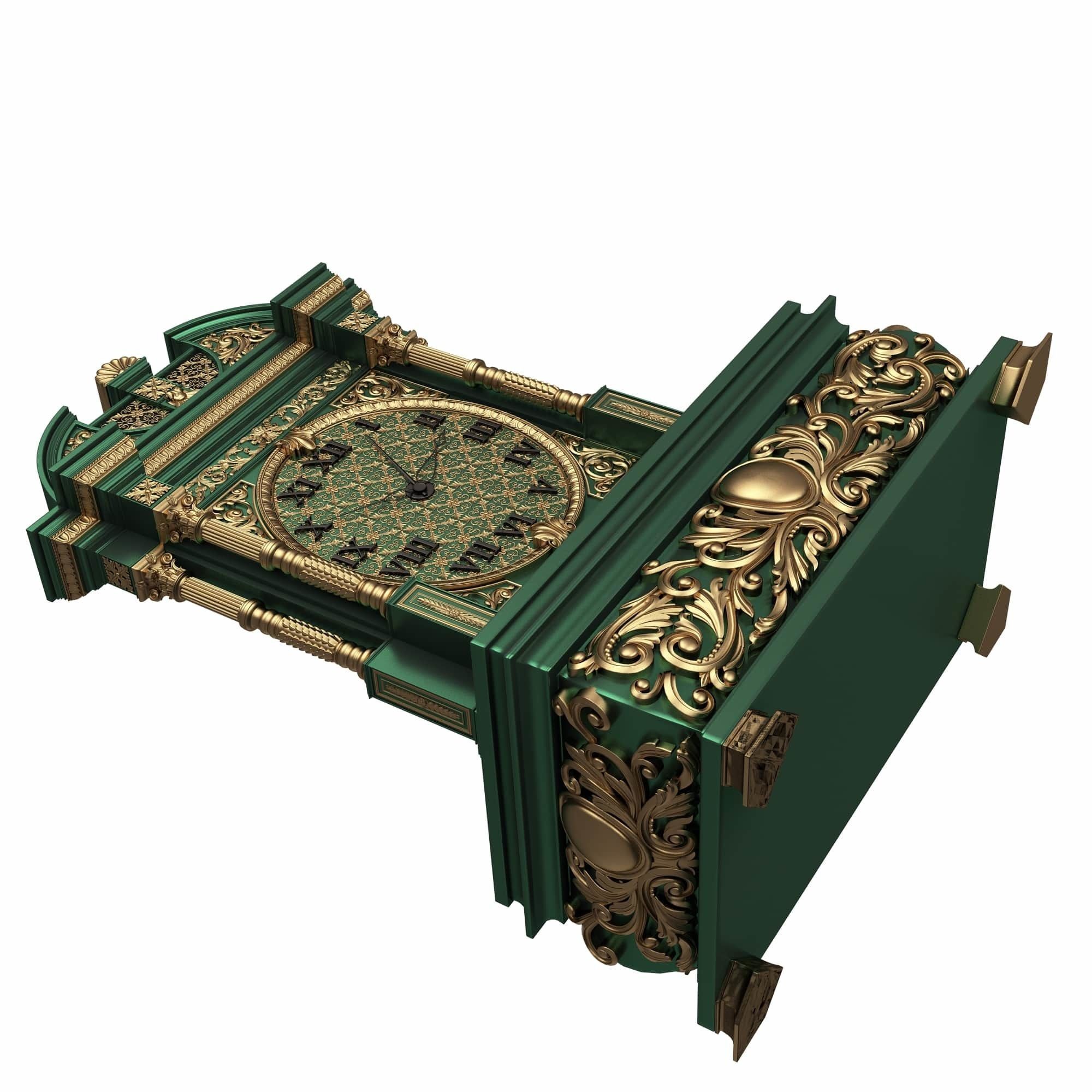 Casket Clock Carved 05 Green Low-poly 3D model_5