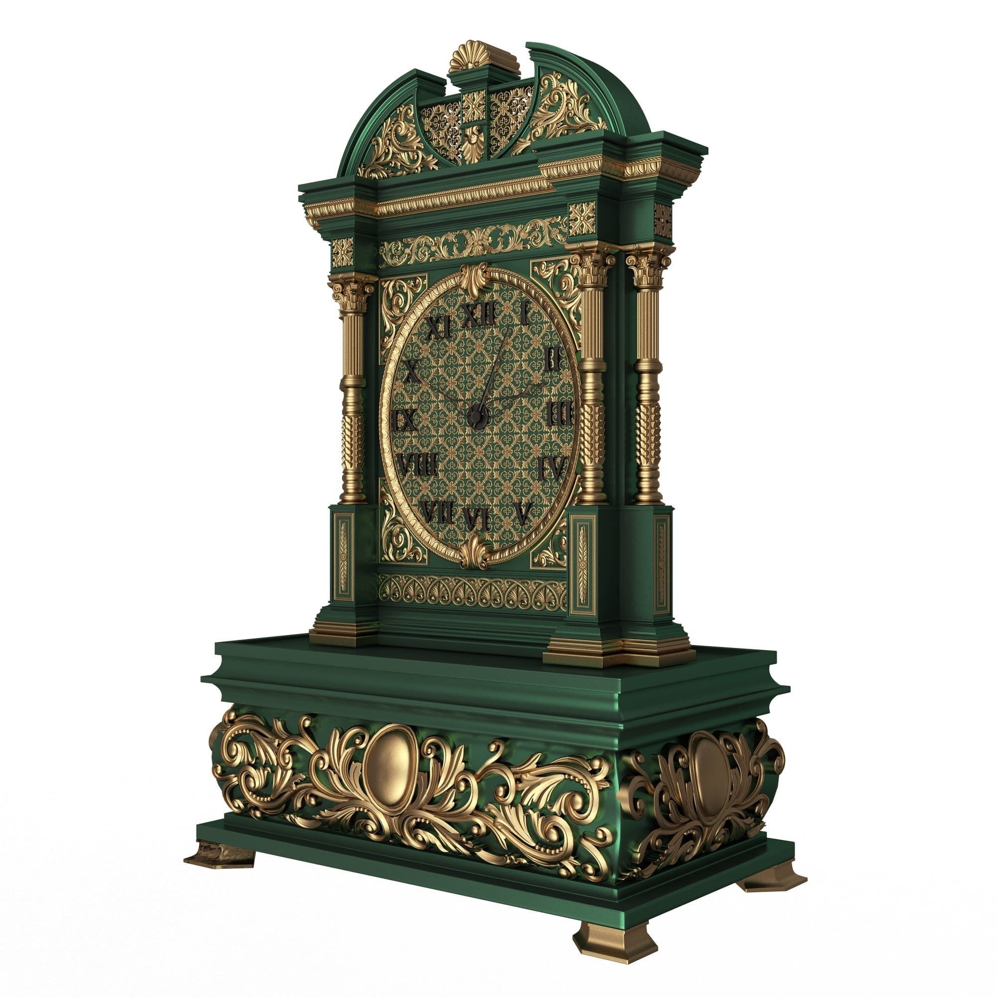 Casket Clock Carved 05 Green Low-poly 3D model_2