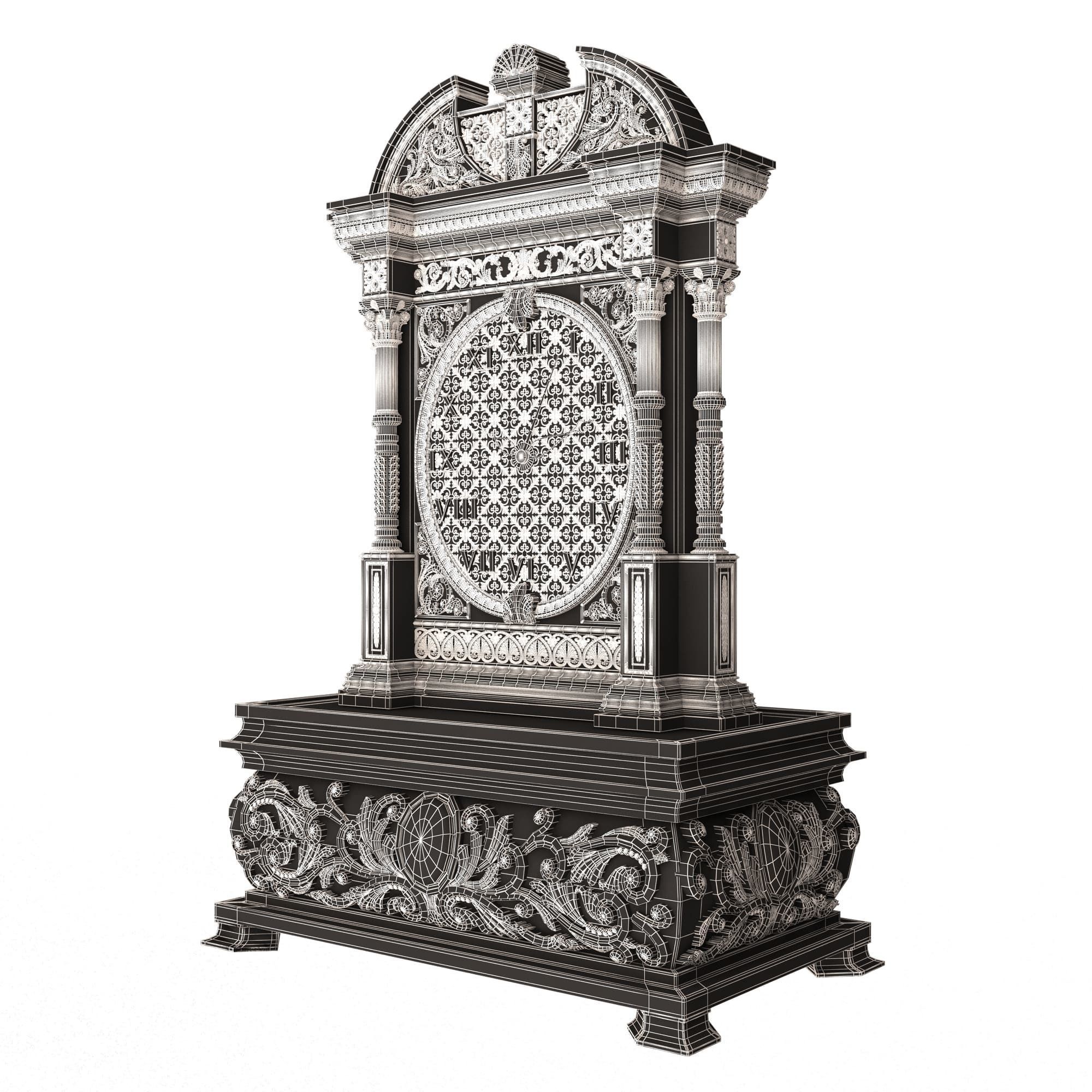 Casket Clock Carved 05 Green Low-poly 3D model_8