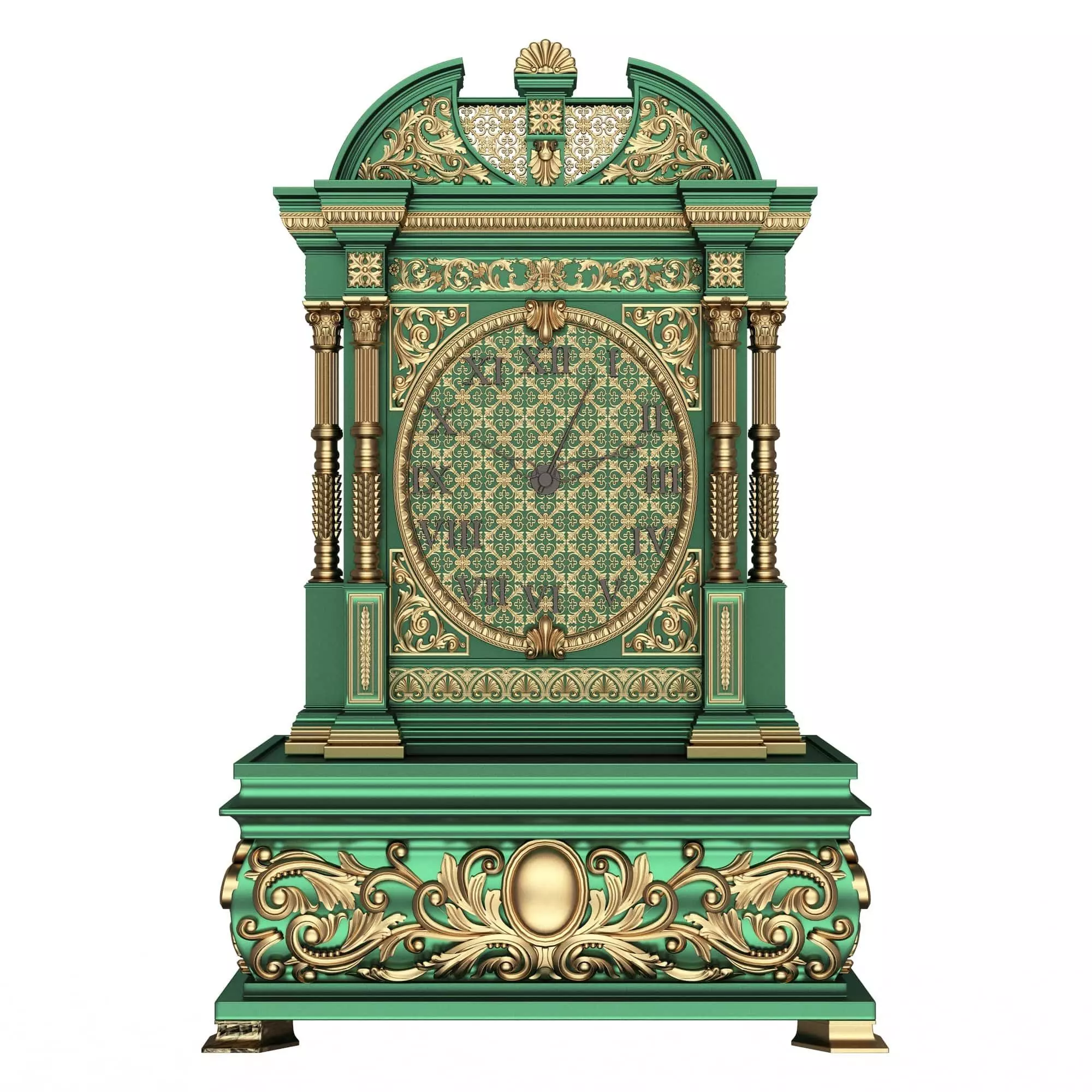 Casket Clock Carved 05 Green Low-poly 3D model_0