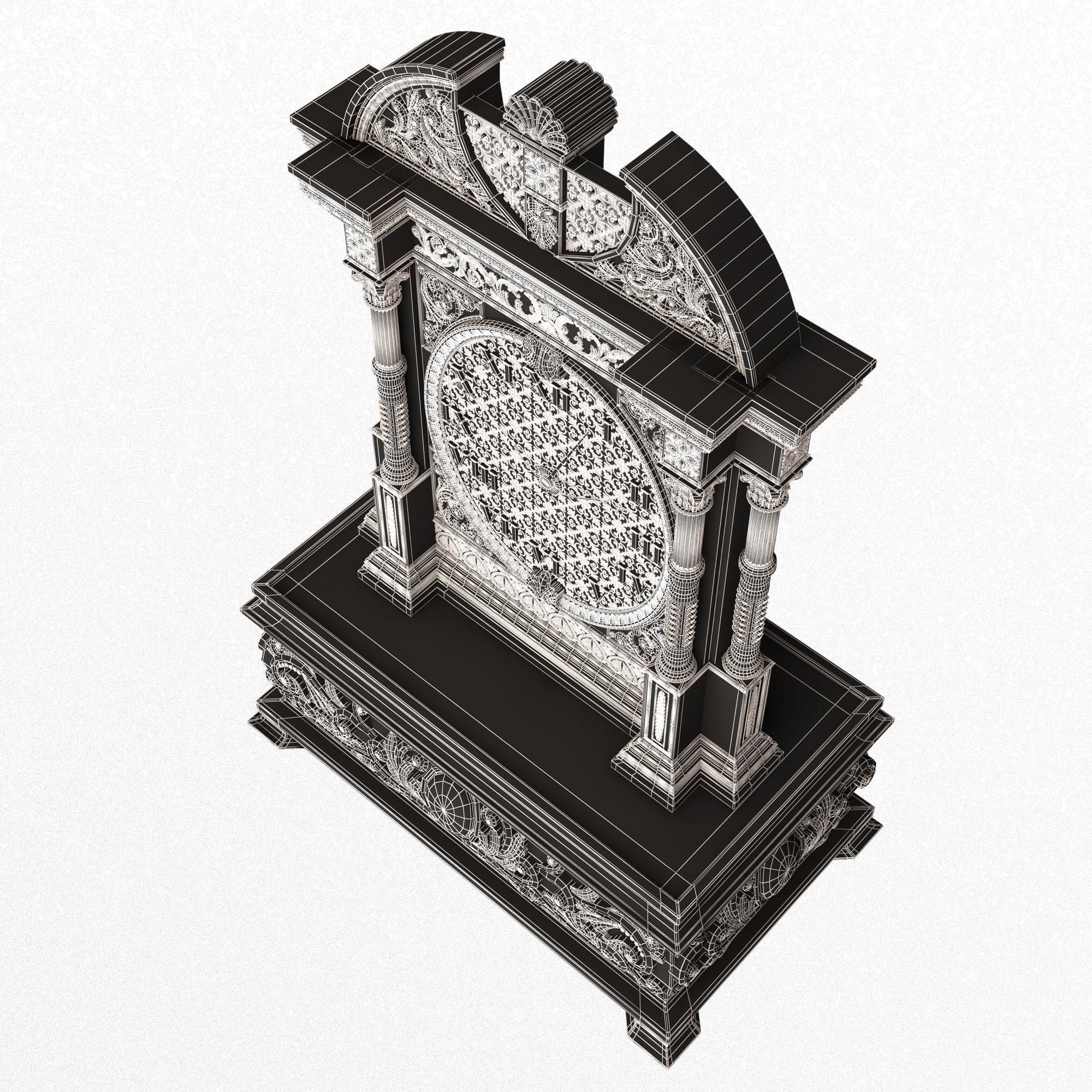 Casket Clock Carved 05 Green Low-poly 3D model_10
