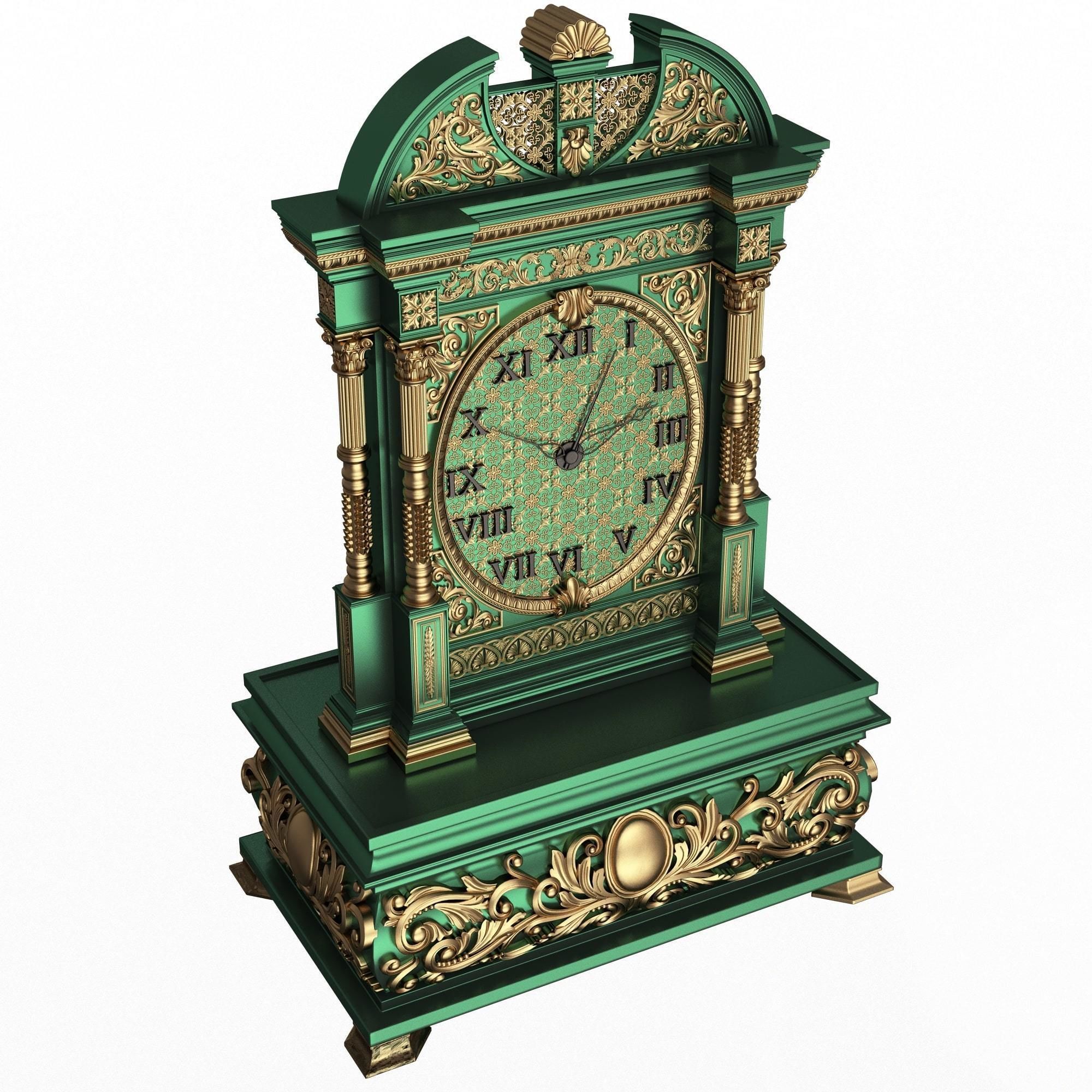 Casket Clock Carved 05 Green Low-poly 3D model_1