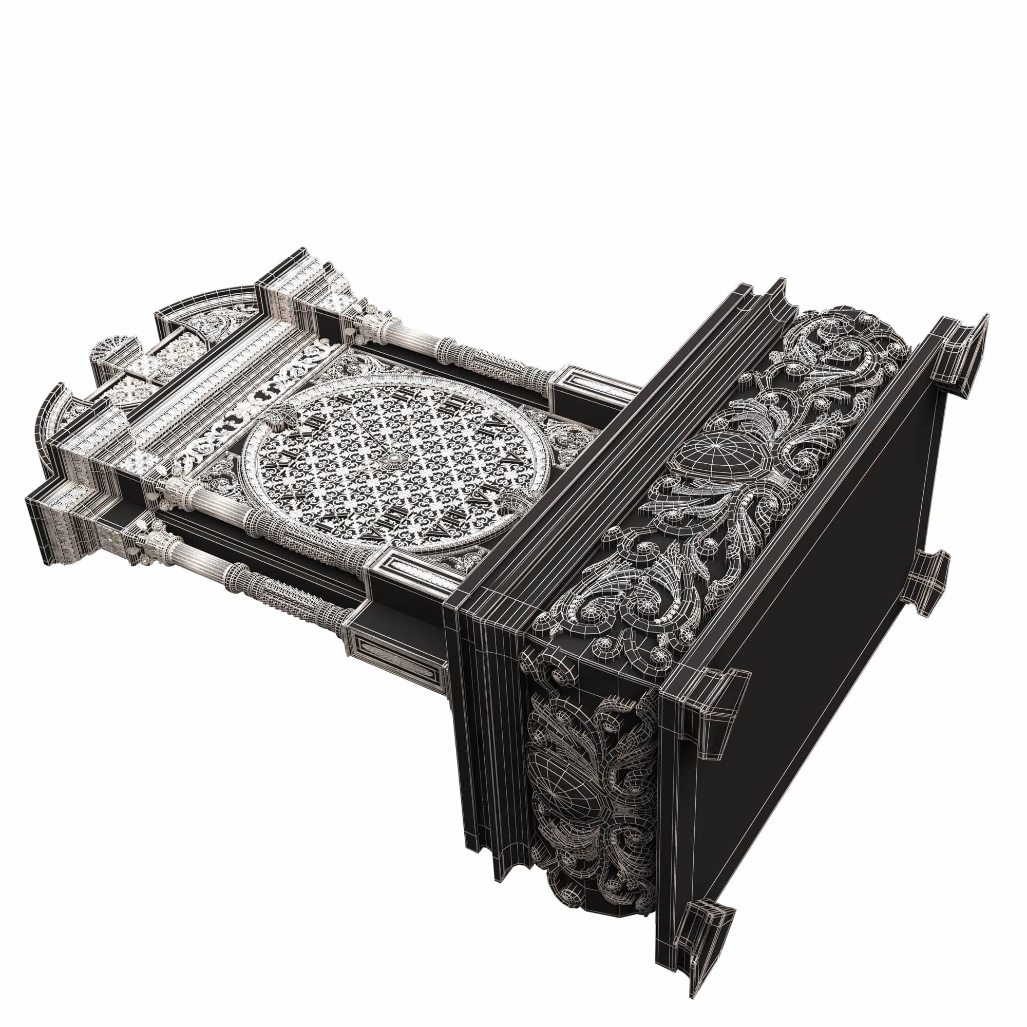 Casket Clock Carved 05 Green Low-poly 3D model_11