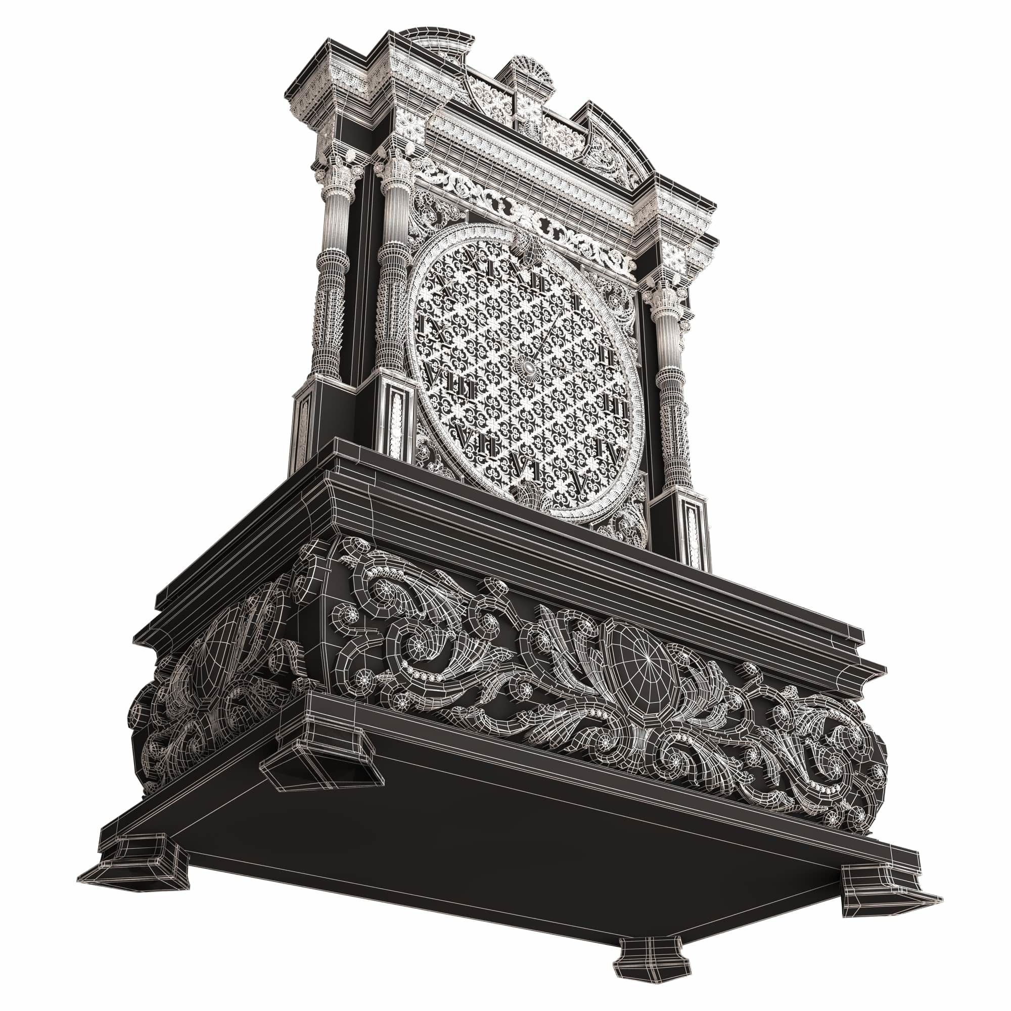 Casket Clock Carved 05 Green Low-poly 3D model_9