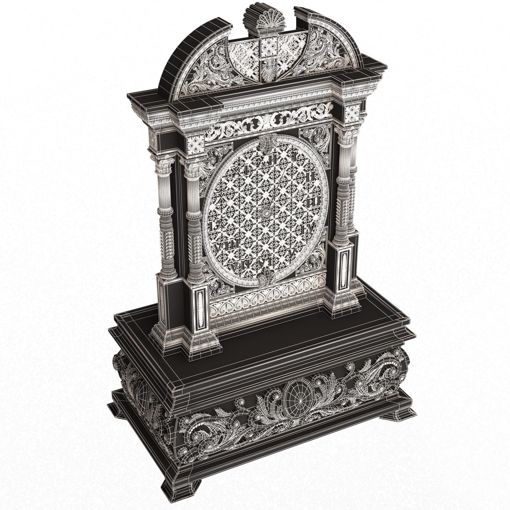 Casket Clock Carved 05 Green Low-poly 3D model_7
