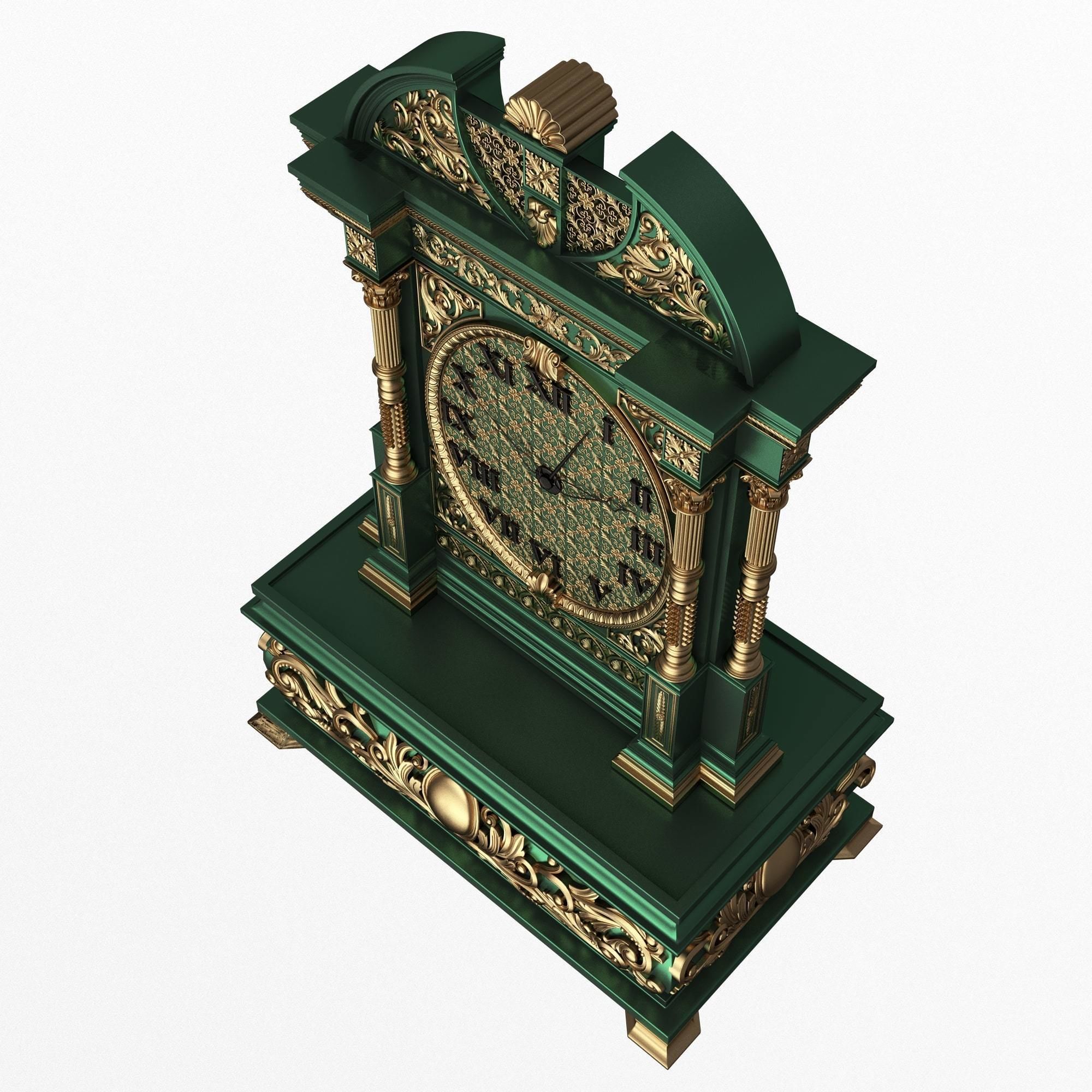 Casket Clock Carved 05 Green Low-poly 3D model_4