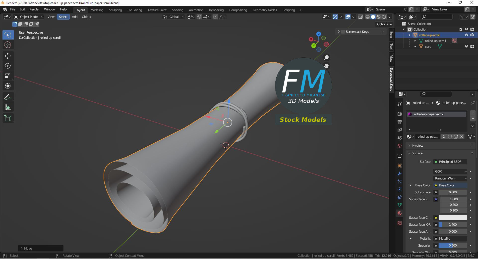 Rolled up paper scroll 3D model_9