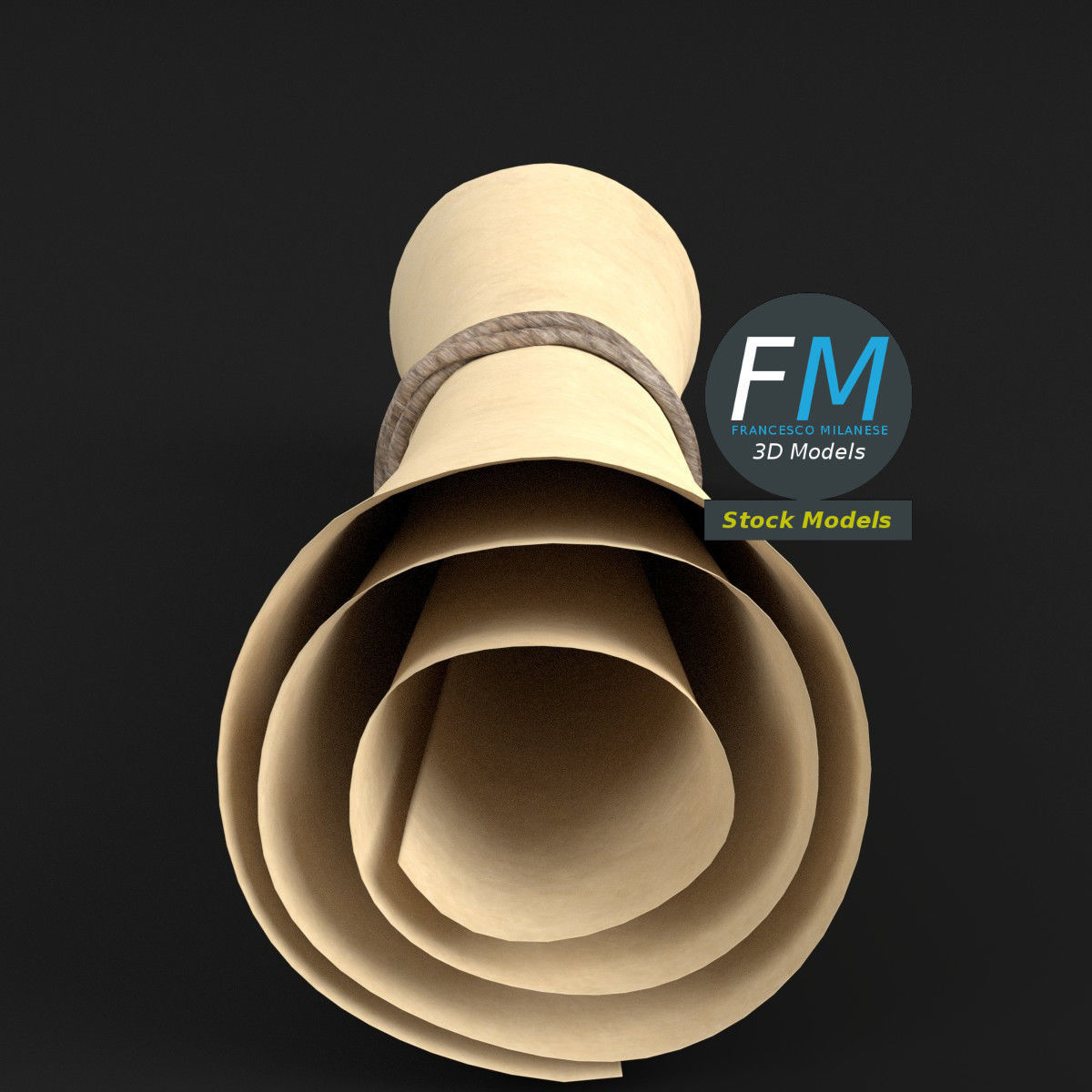Rolled up paper scroll 3D model_3