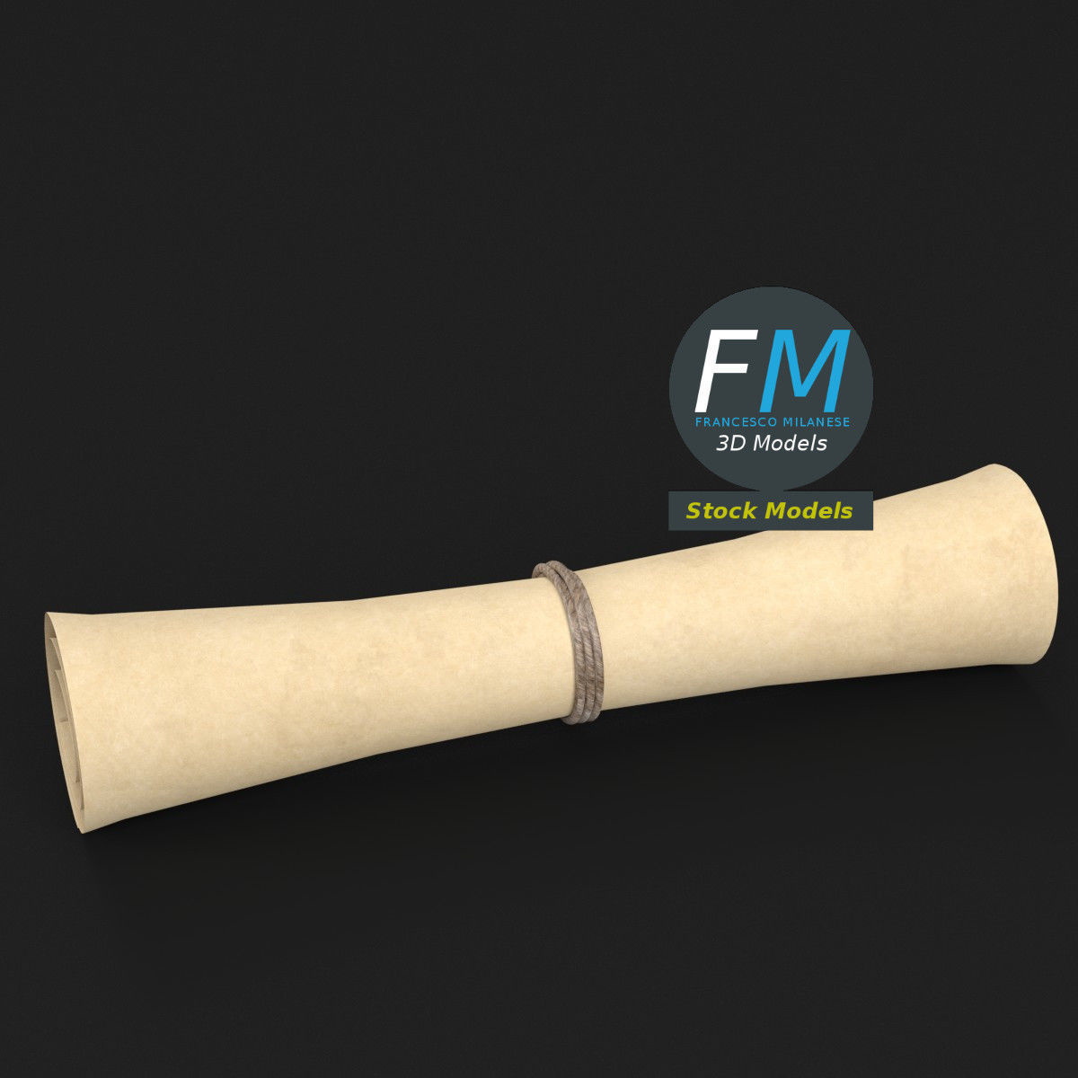 Rolled up paper scroll 3D model_2