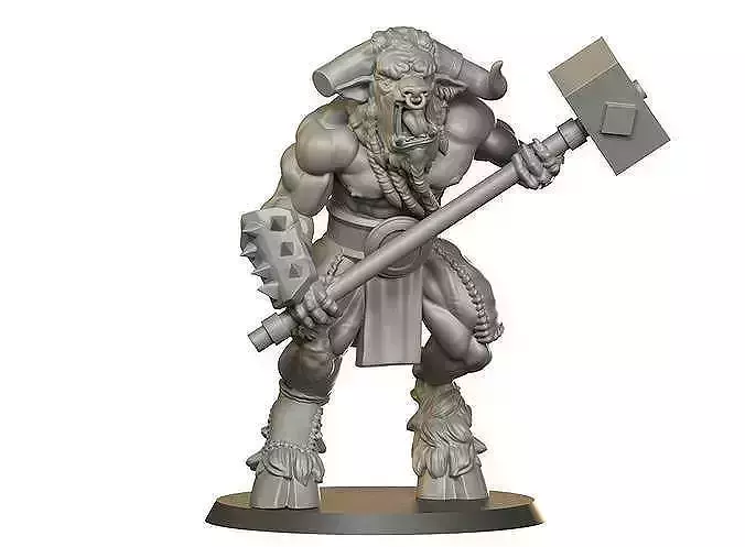 Bull Warrior with Heavy Hammer 3D print model