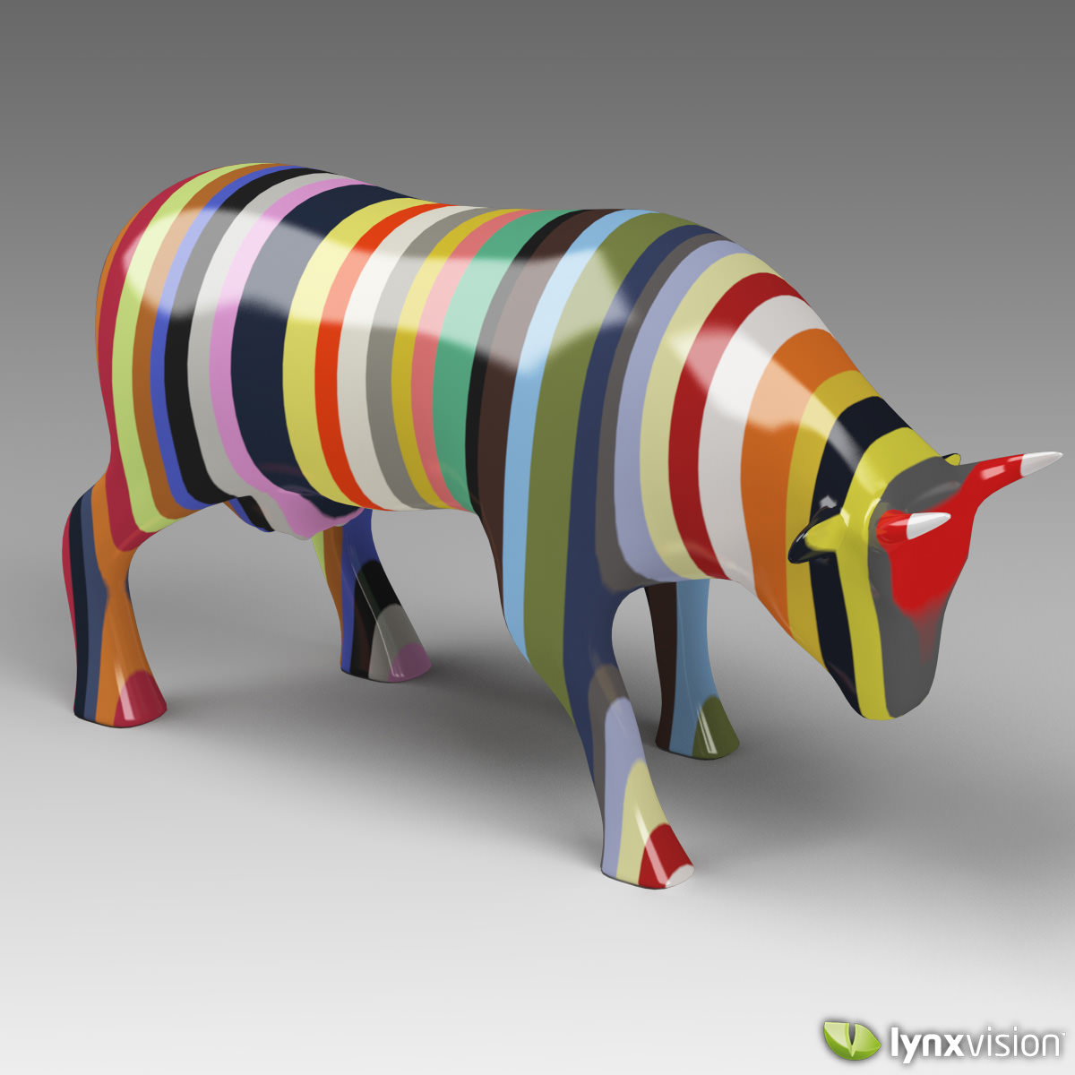 Porcelain Multi-color Cow Sculpture 3D model_1