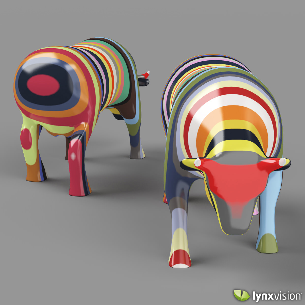 Porcelain Multi-color Cow Sculpture 3D model_3