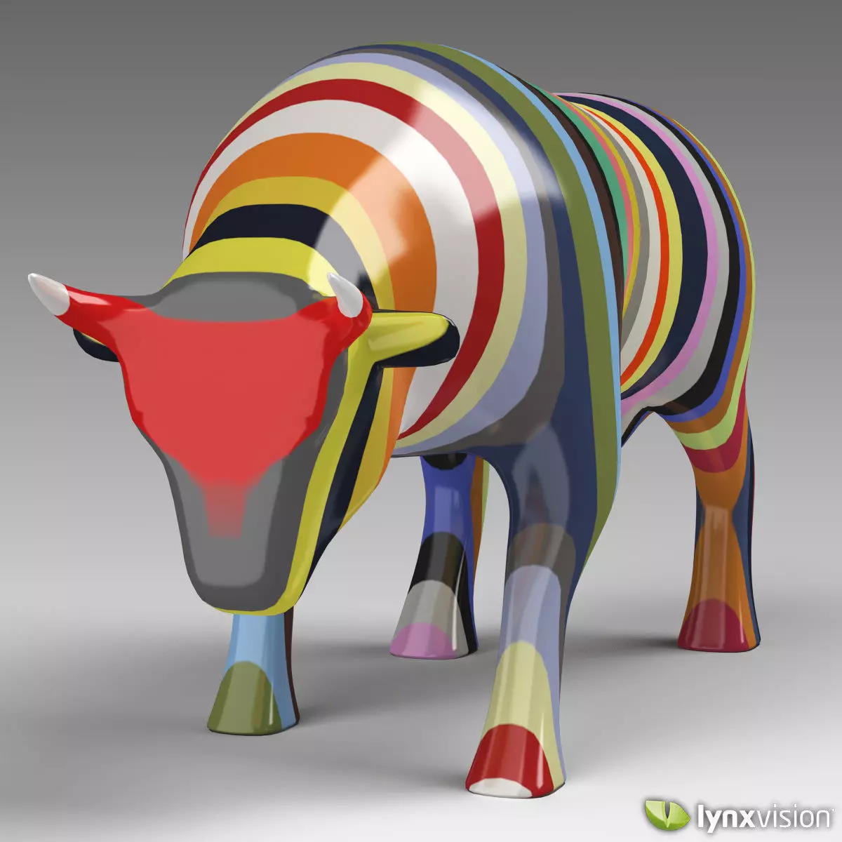 Porcelain Multi-color Cow Sculpture 3D model_0