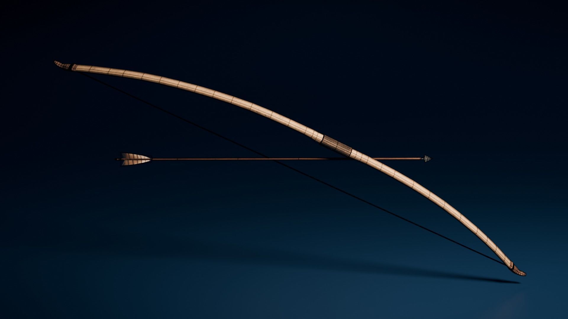 Medieval Longbow and Arrow Game Ready Low-poly 3D model_14