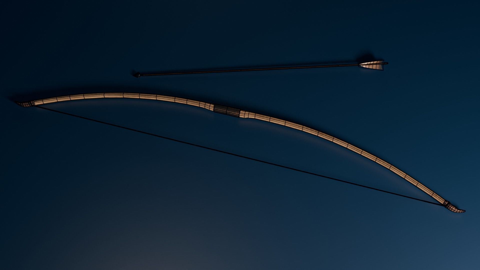 Medieval Longbow and Arrow Game Ready Low-poly 3D model_15