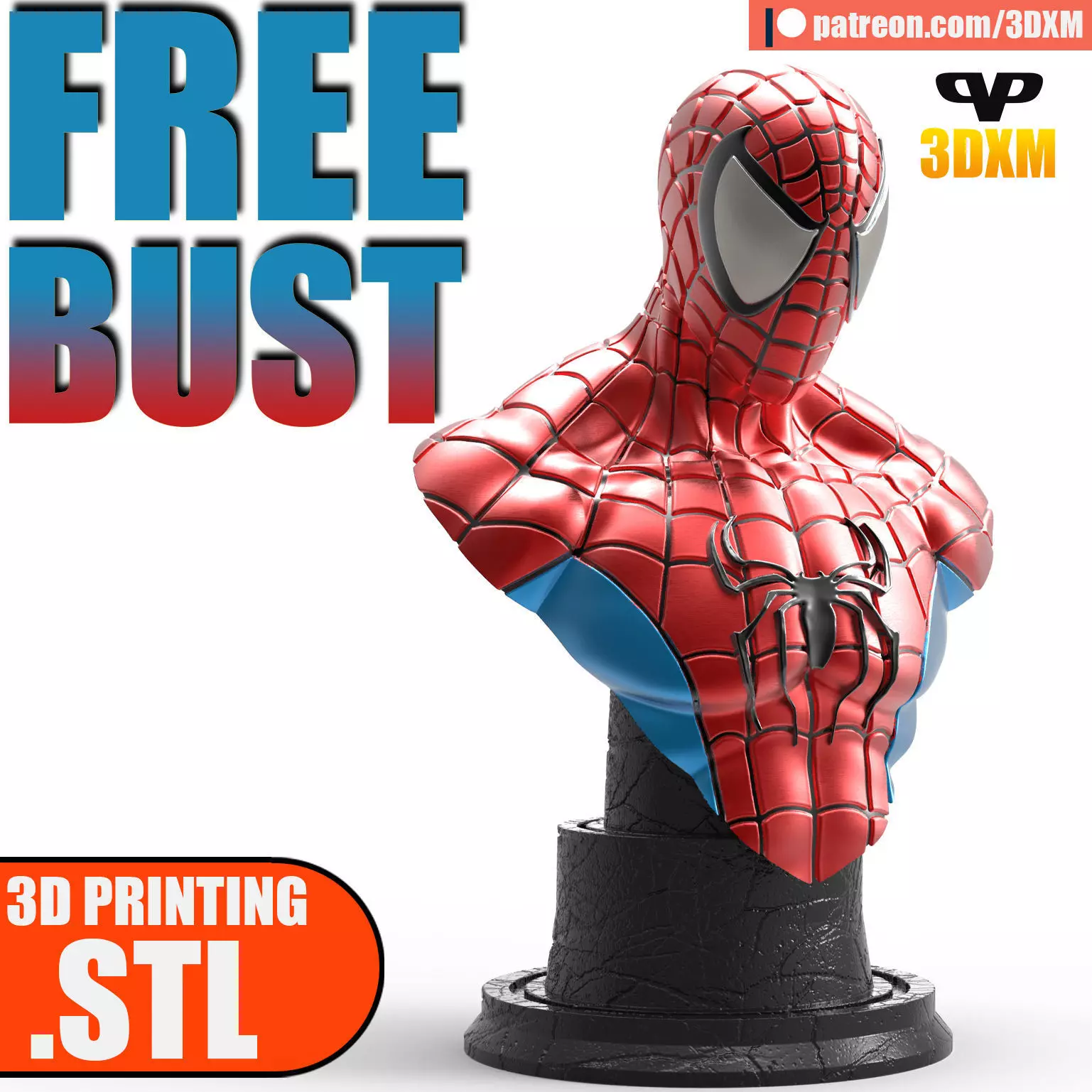 FREE Spider-Man Bust STL for 3D Printing 3DXM ChibiSTL Free 3D print model_0