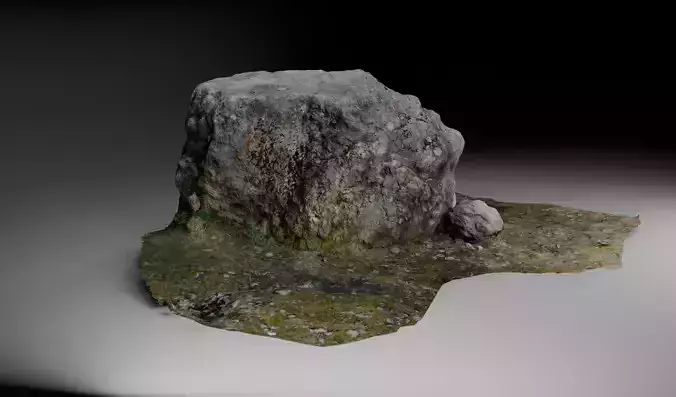 Big cube rock SCAN grass surrounding