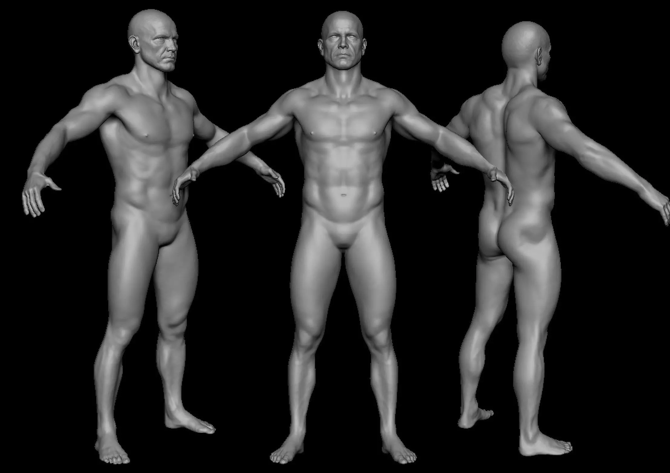 Realistic Heroic male Basemesh self stand 3D model_0
