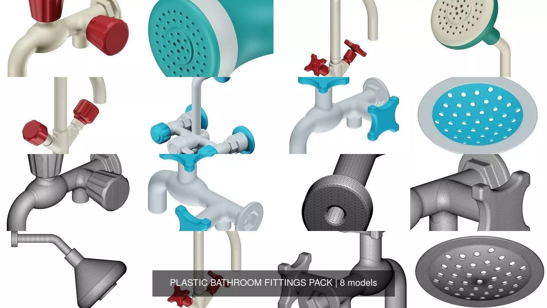 PLASTIC BATHROOM FITTINGS PACK 3D Model Collection_0