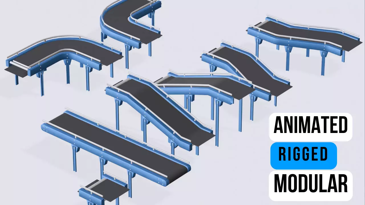 Conveyor animated modular set rigged Low-poly 3D model_0