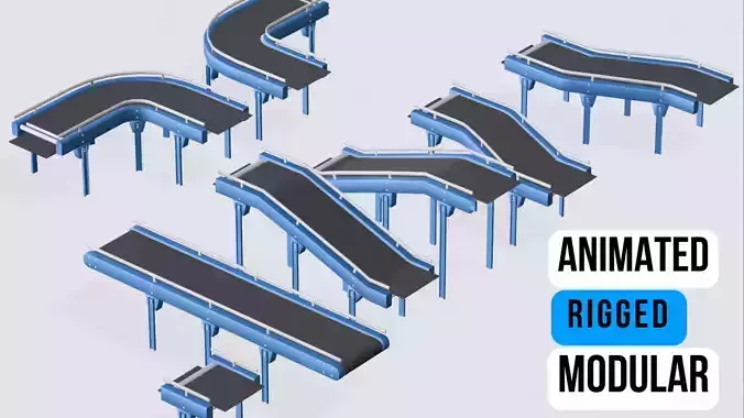 Conveyor animated modular set rigged Low-poly 3D model