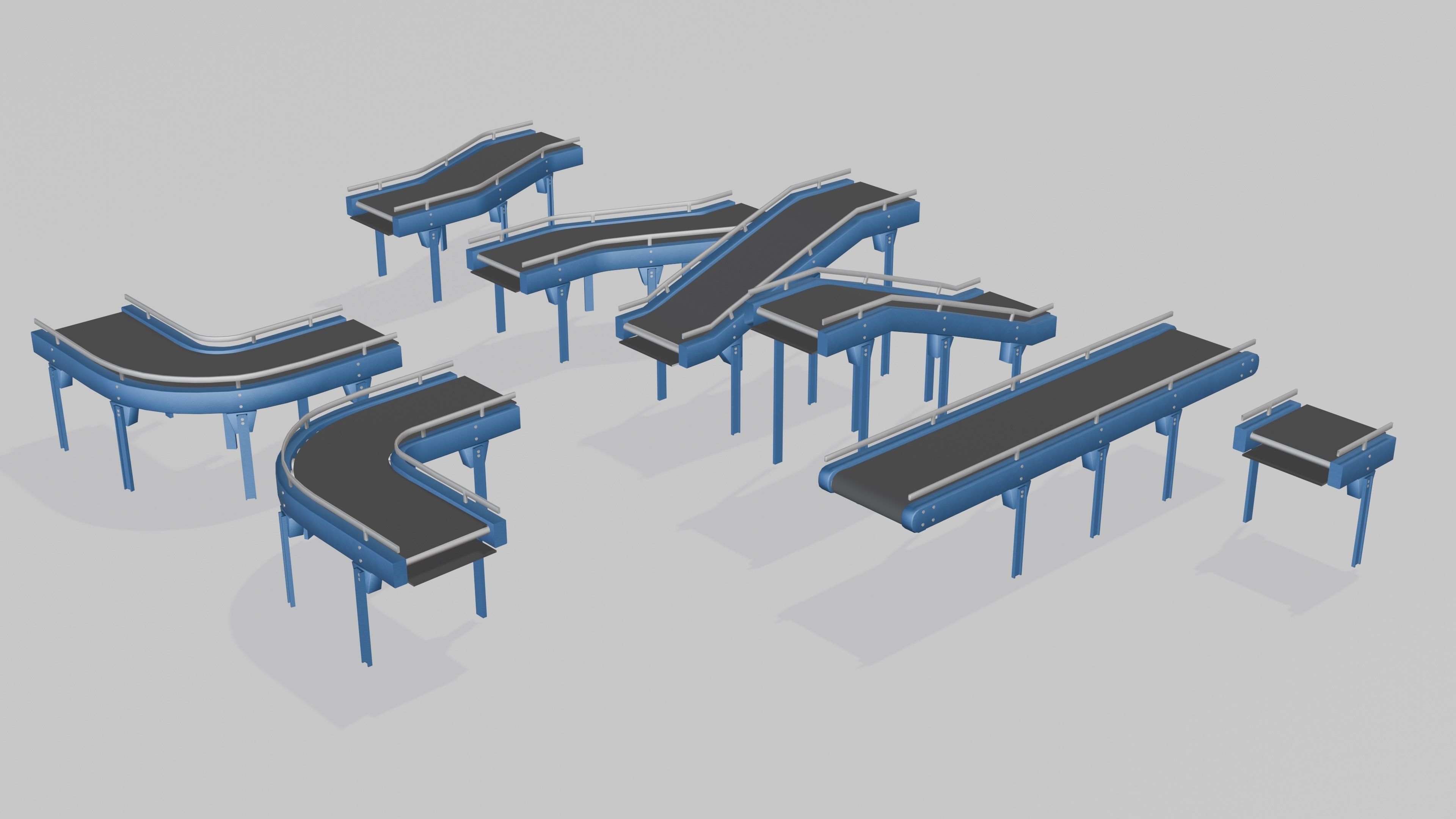 Conveyor animated modular set rigged Low-poly 3D model_3