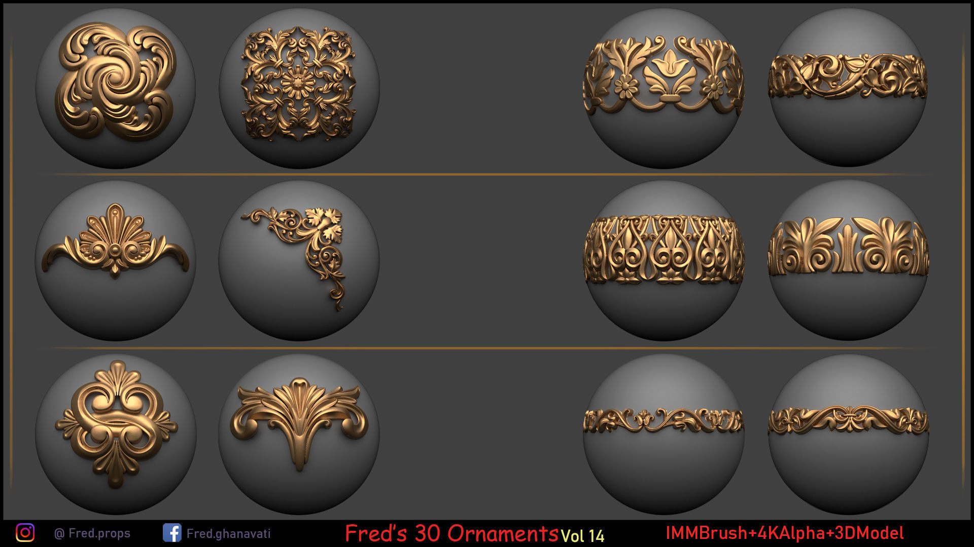 Freds 30 Ornament Brush Alpha Vol 14 Low-poly 3D model_2