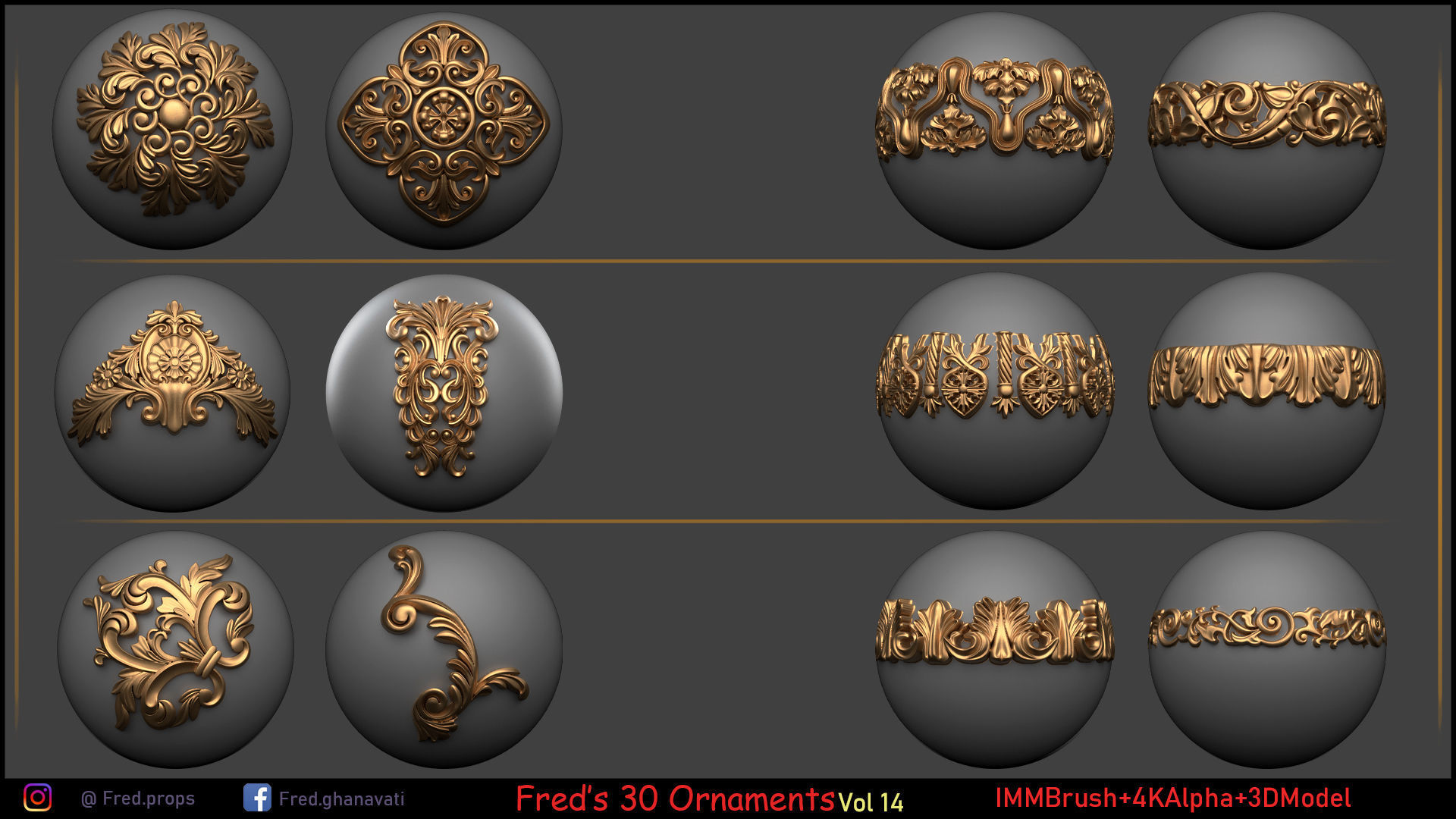 Freds 30 Ornament Brush Alpha Vol 14 Low-poly 3D model_1