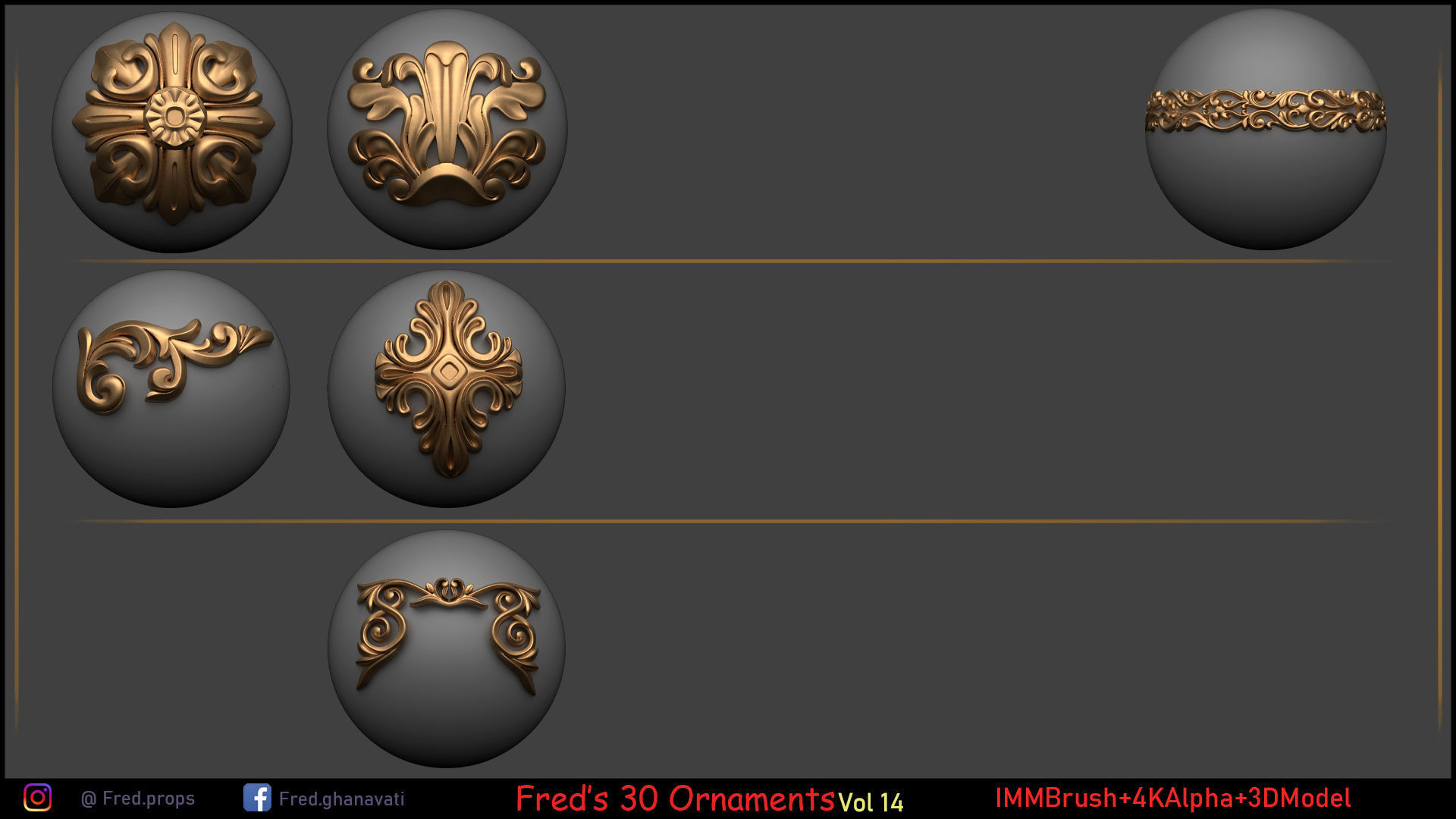 Freds 30 Ornament Brush Alpha Vol 14 Low-poly 3D model_3