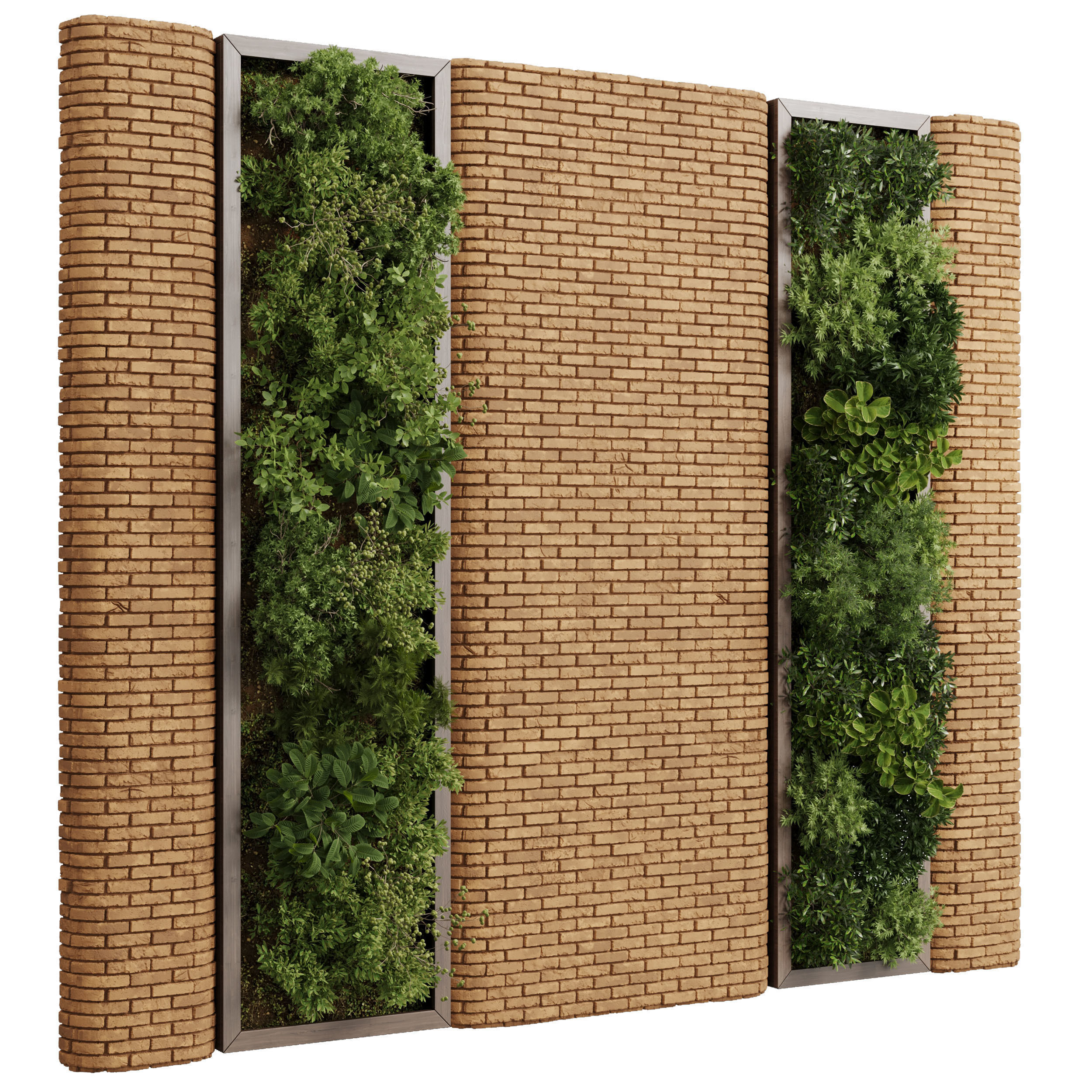 Vertical Wall Brick Garden With Wooden frame - set 78 3D model_1