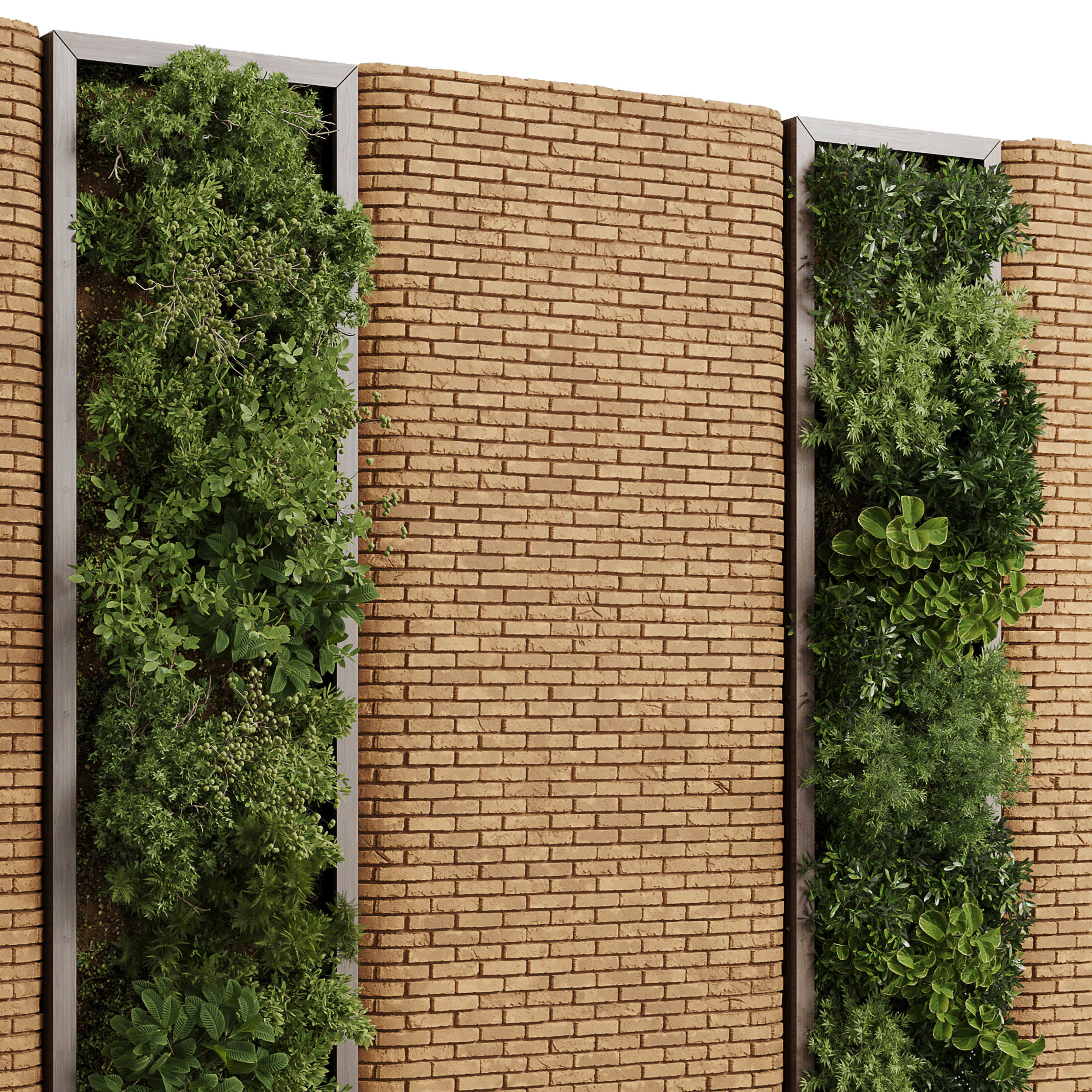 Vertical Wall Brick Garden With Wooden frame - set 78 3D model_3