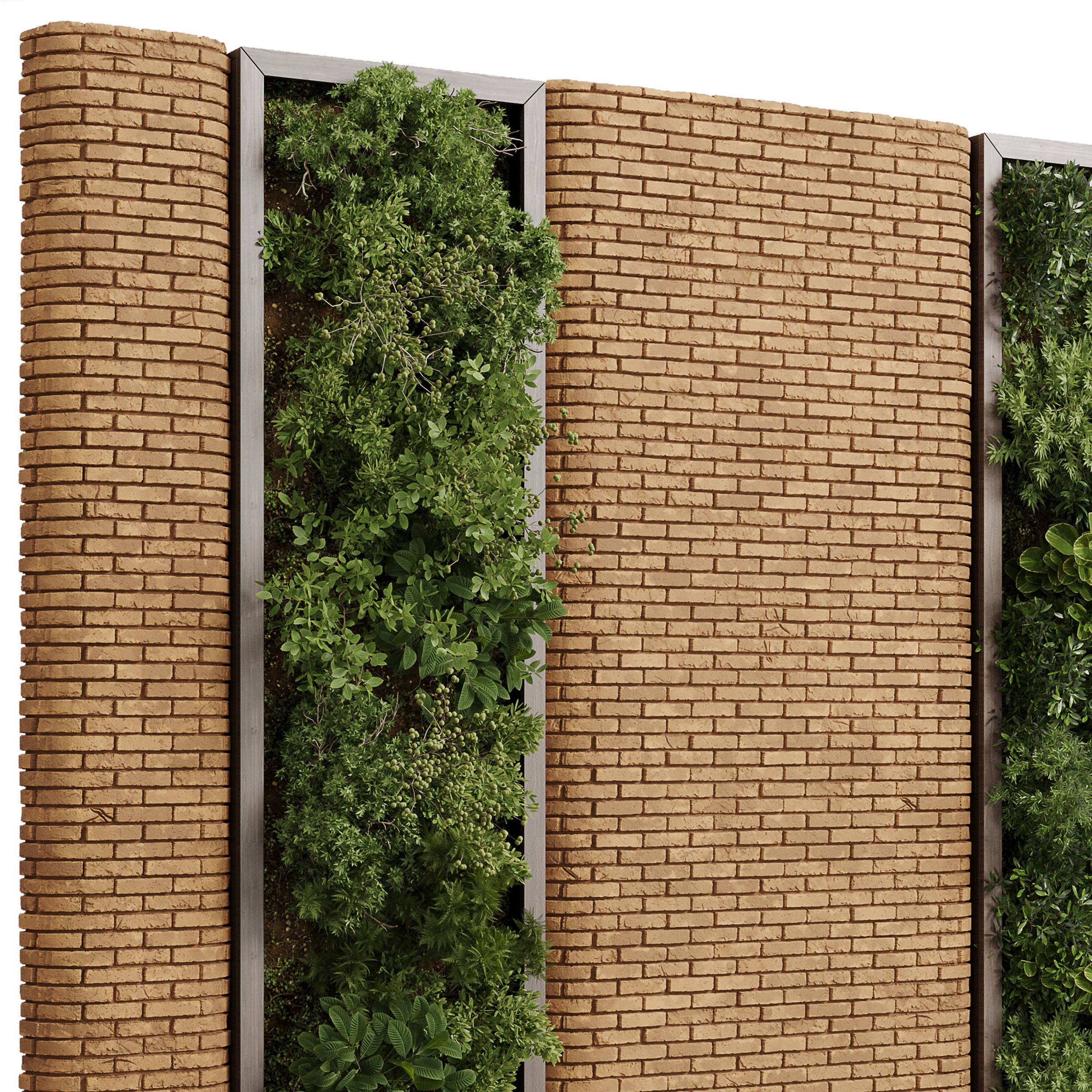 Vertical Wall Brick Garden With Wooden frame - set 78 3D model_2