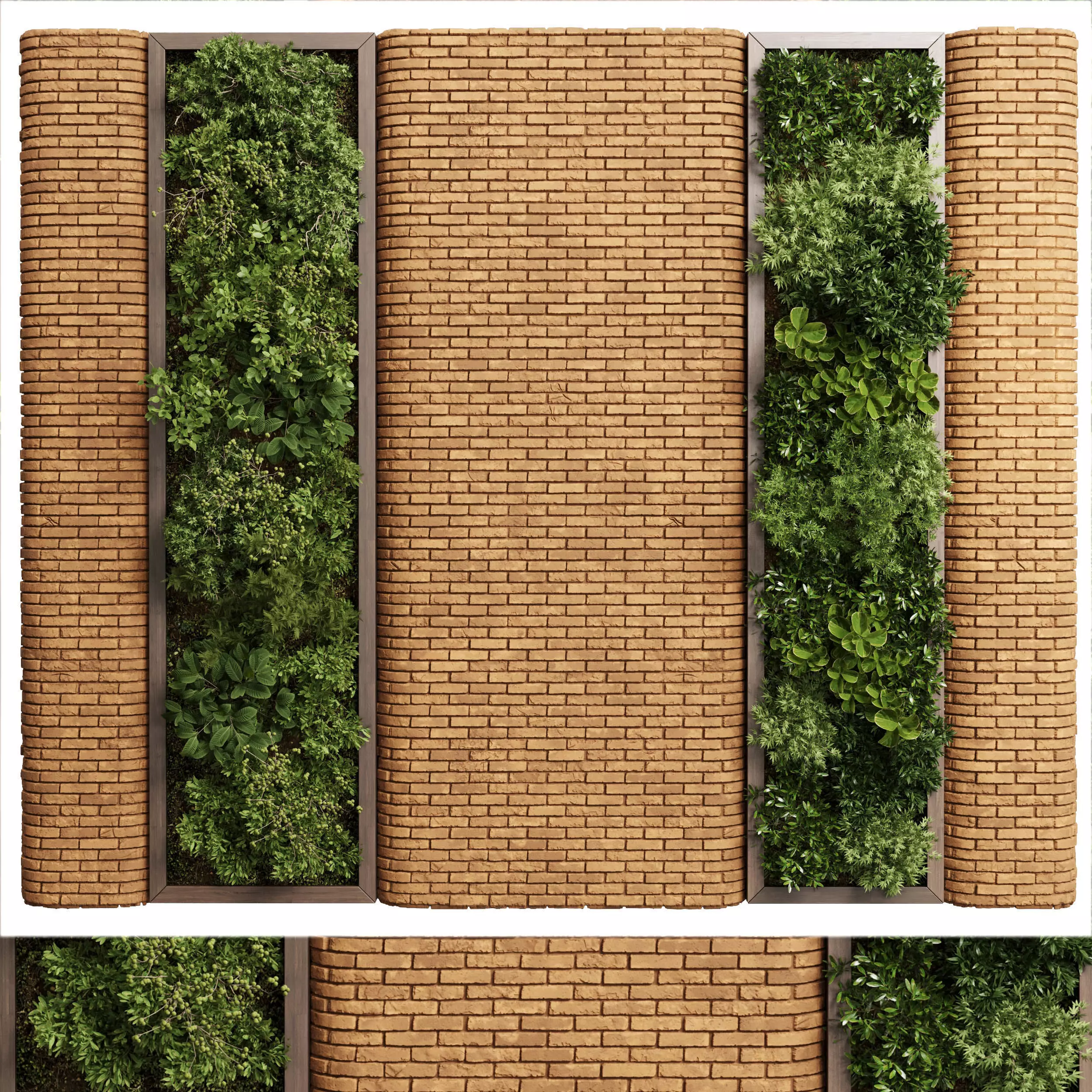 Vertical Wall Brick Garden With Wooden frame - set 78 3D model_0