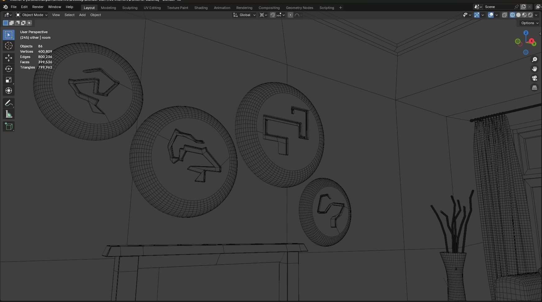 Interior modern cozy living room with furniture Low-poly 3D model_14