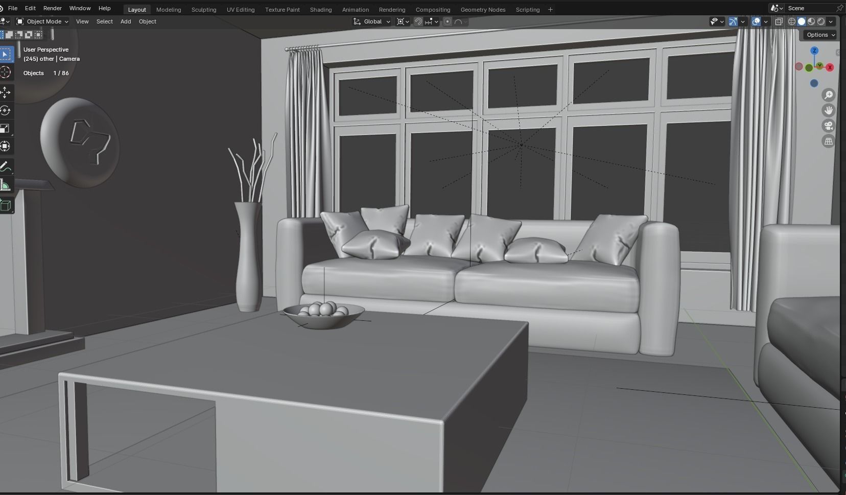 Interior modern cozy living room with furniture Low-poly 3D model_12