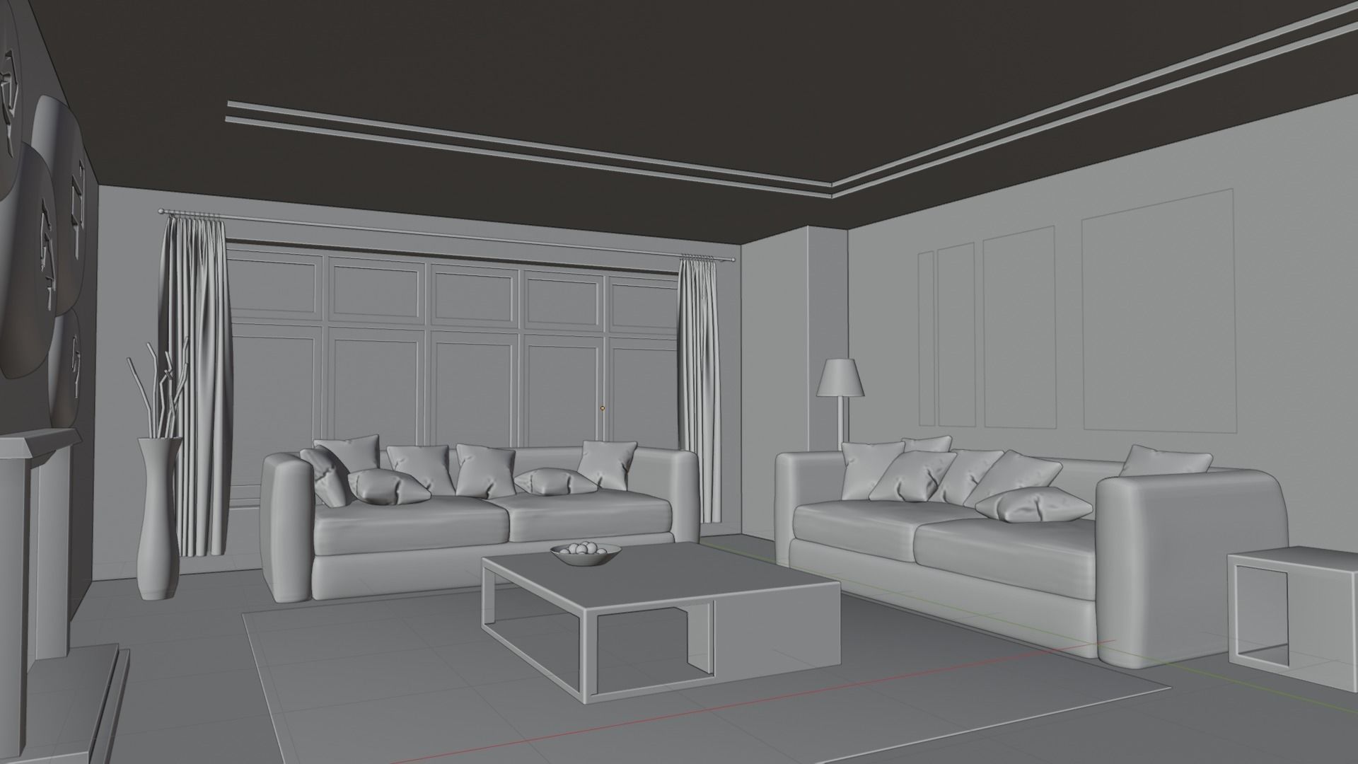 Interior modern cozy living room with furniture Low-poly 3D model_9