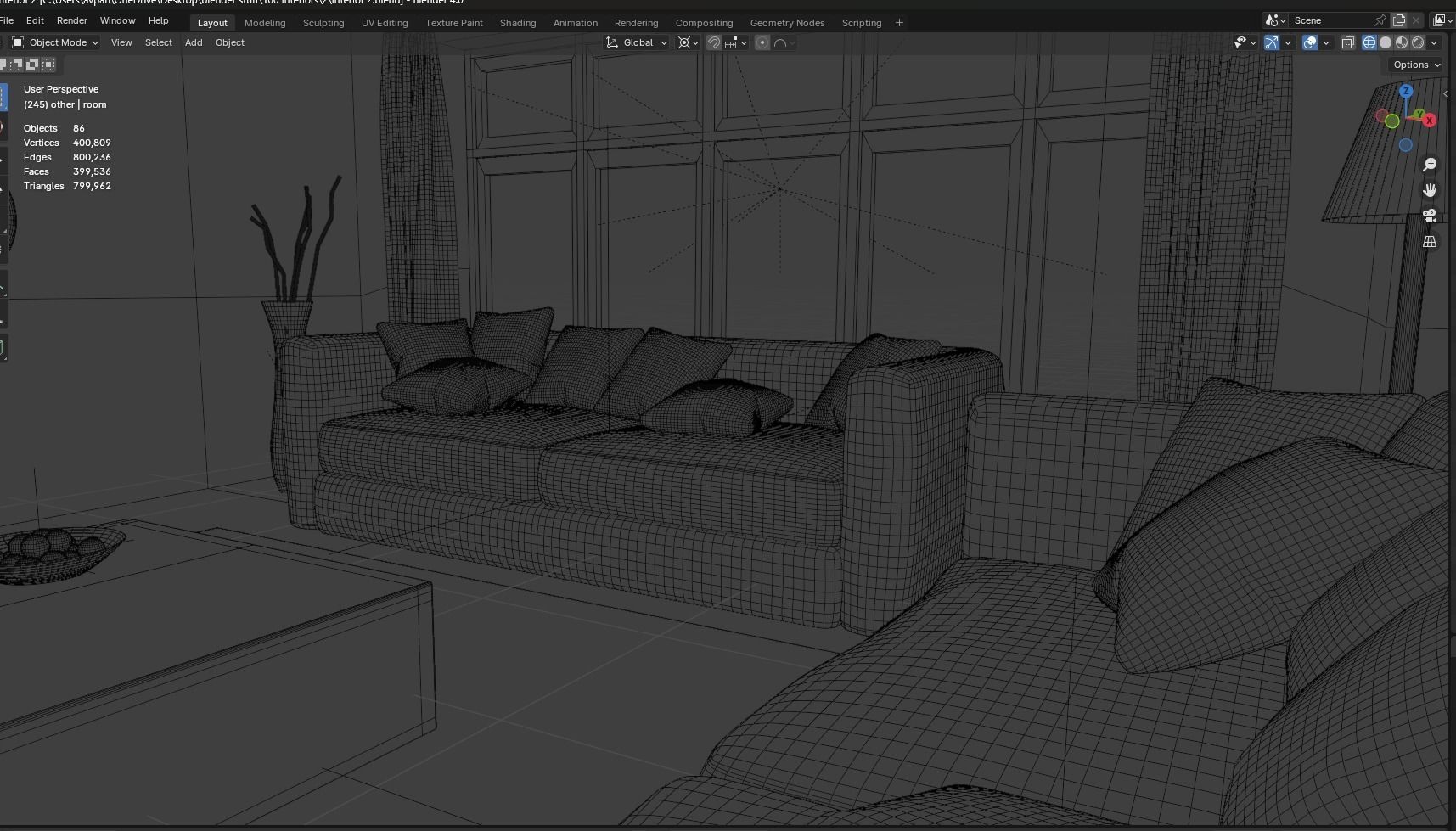Interior modern cozy living room with furniture Low-poly 3D model_16