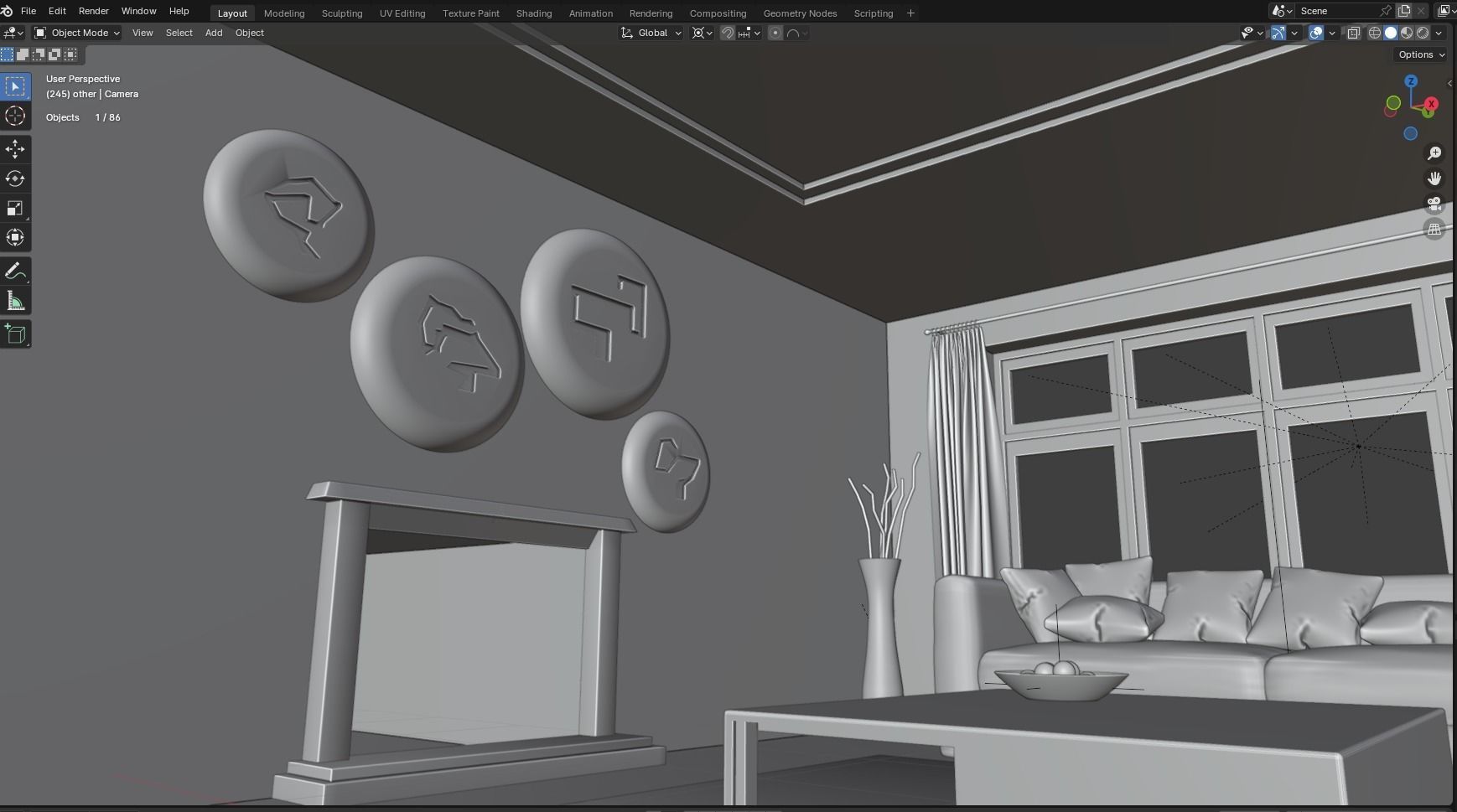 Interior modern cozy living room with furniture Low-poly 3D model_11