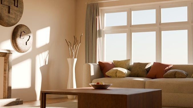 Interior modern cozy living room with furniture Low-poly 3D model 6